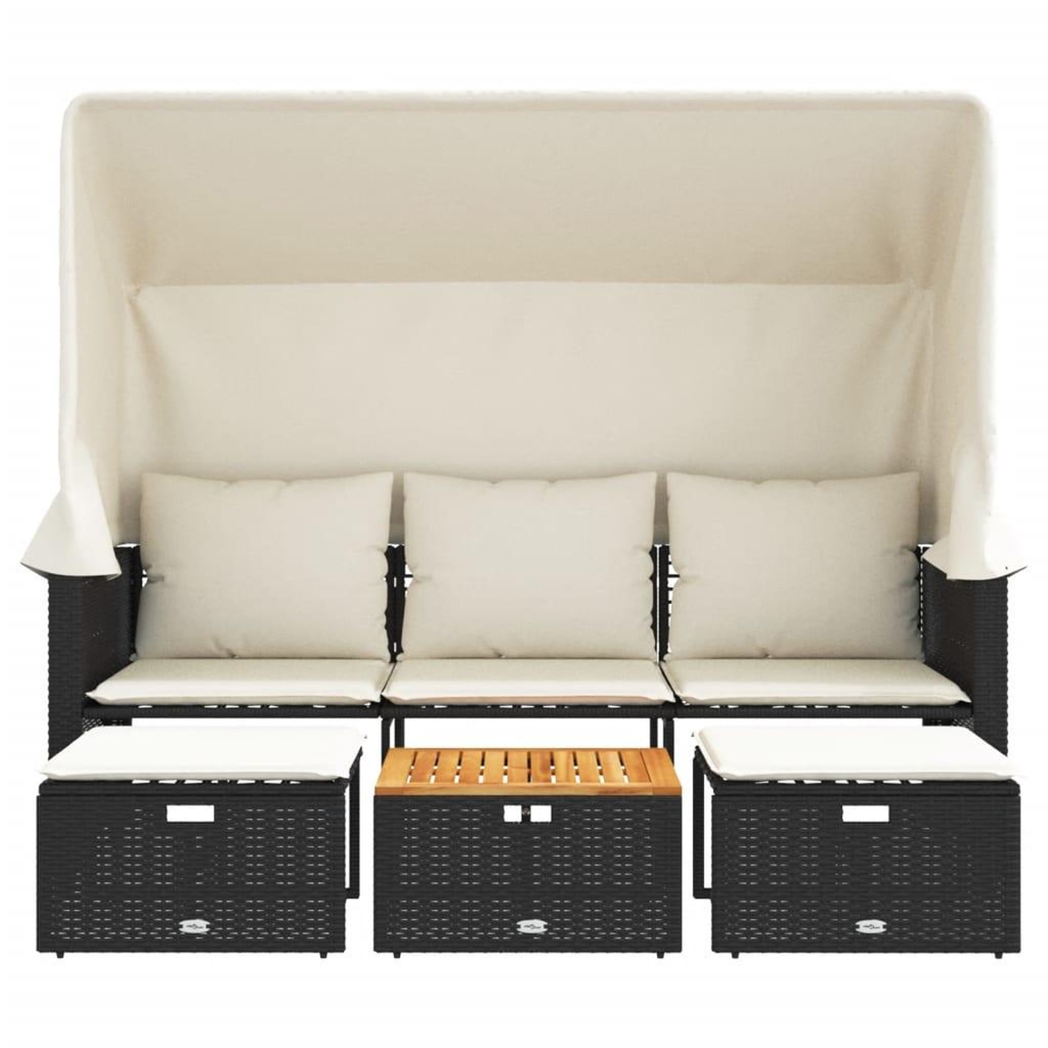 Voir la diapositive 4 : VIDAXL Canape de jardin 3 places avec auvent et tabourets noir rotin