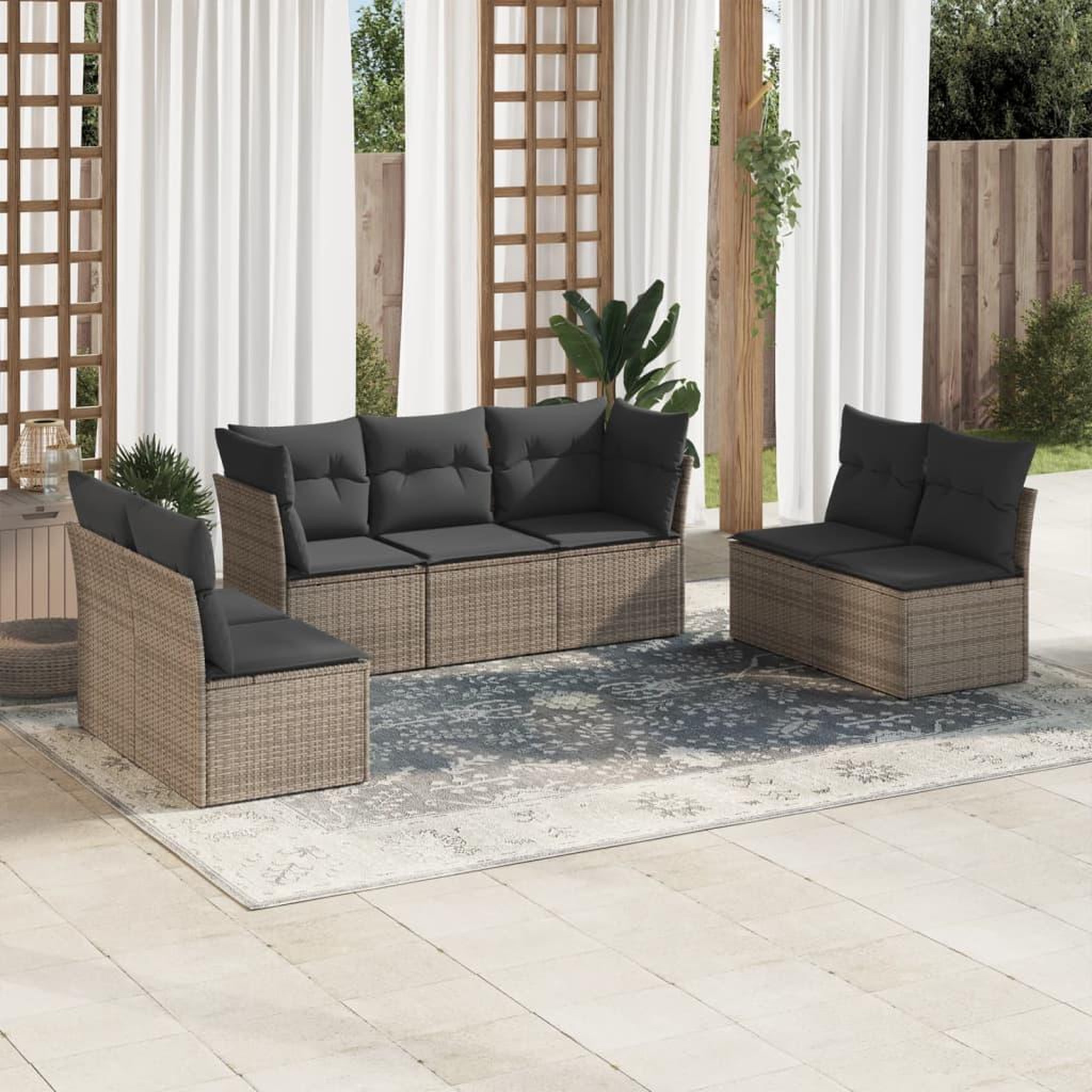 VIDAXL Salon de jardin avec coussins 7 pcs gris resine tressee