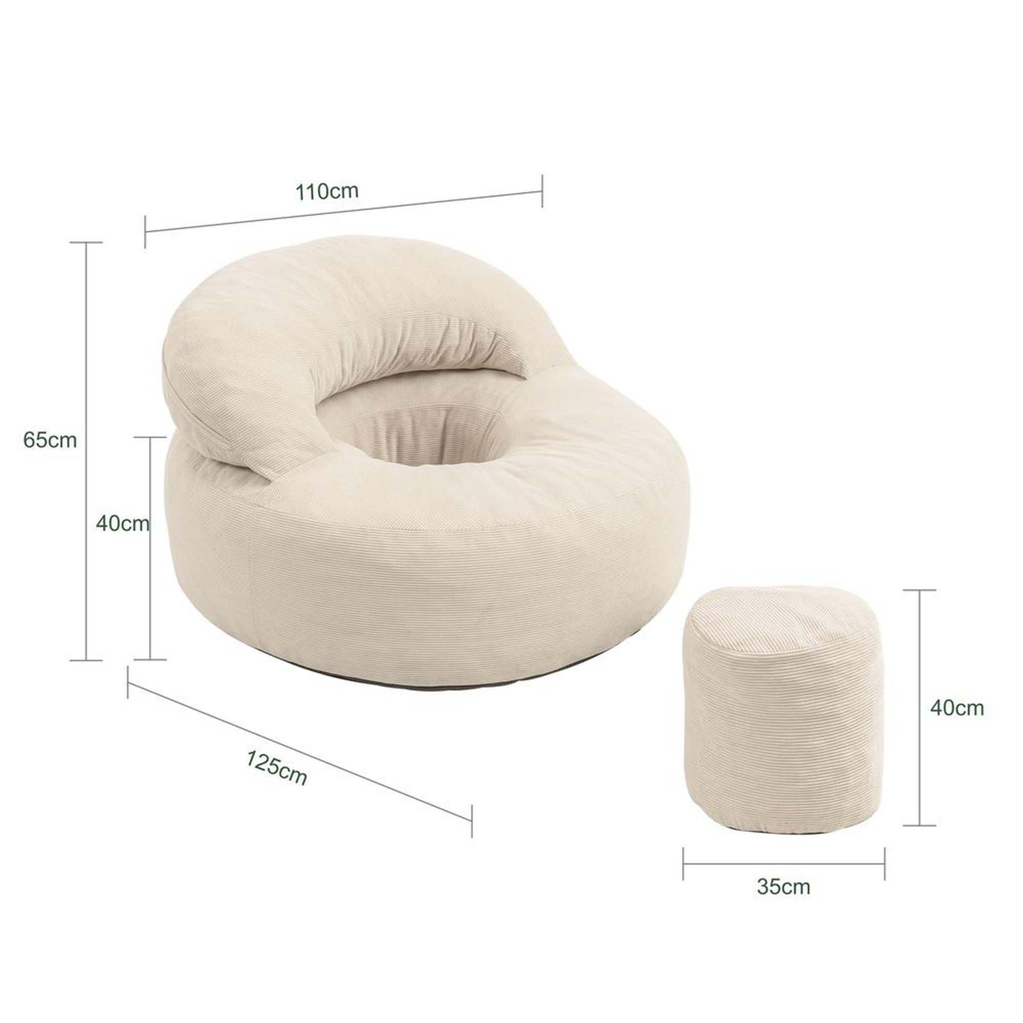 Voir la diapositive 3 : SOBUY Fauteuil lounge avec repose-pieds crème 110x125x65cm fst100-mi