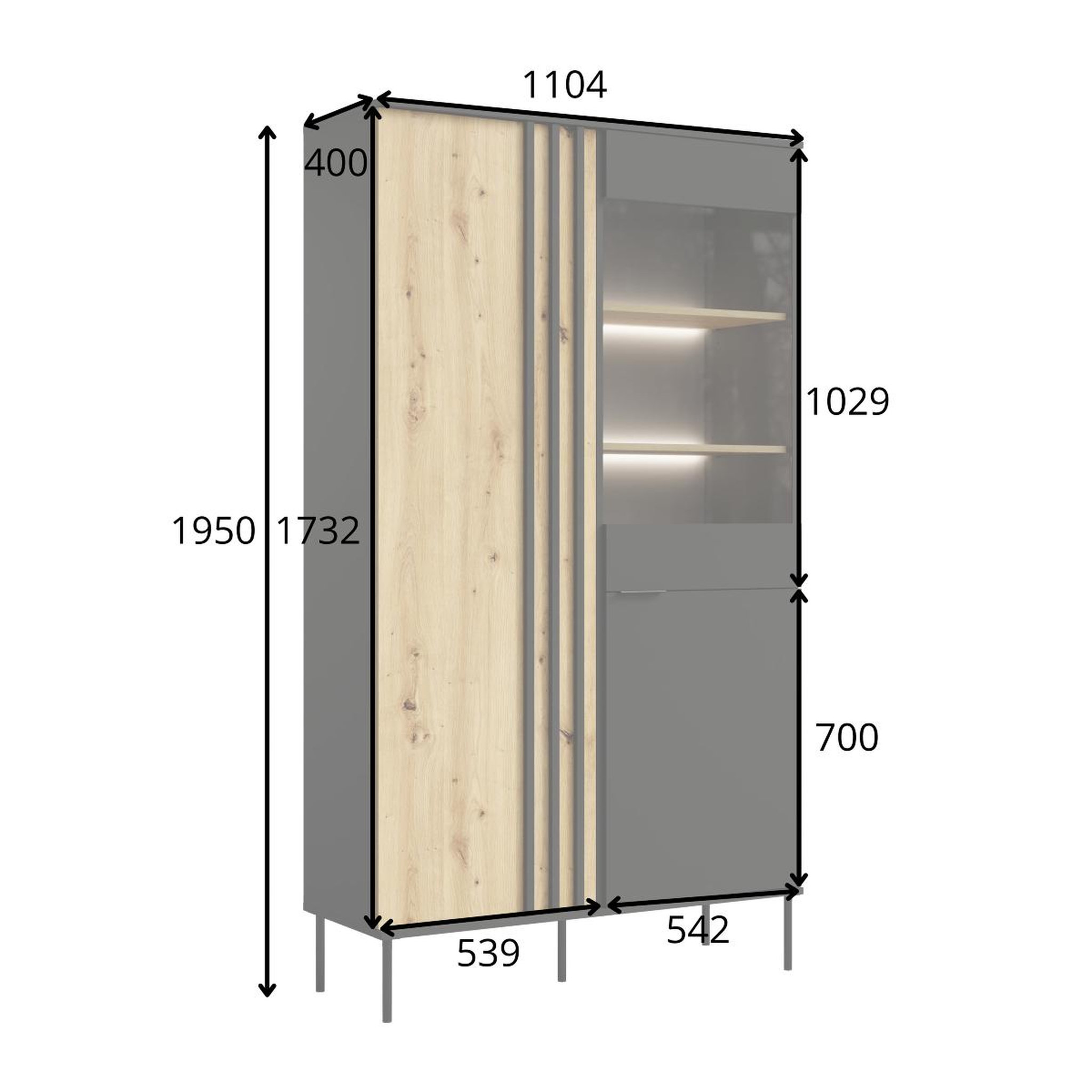 Voir la diapositive 5 : JLC KREATION Vitrine 2 portes moderne beige et bois irina