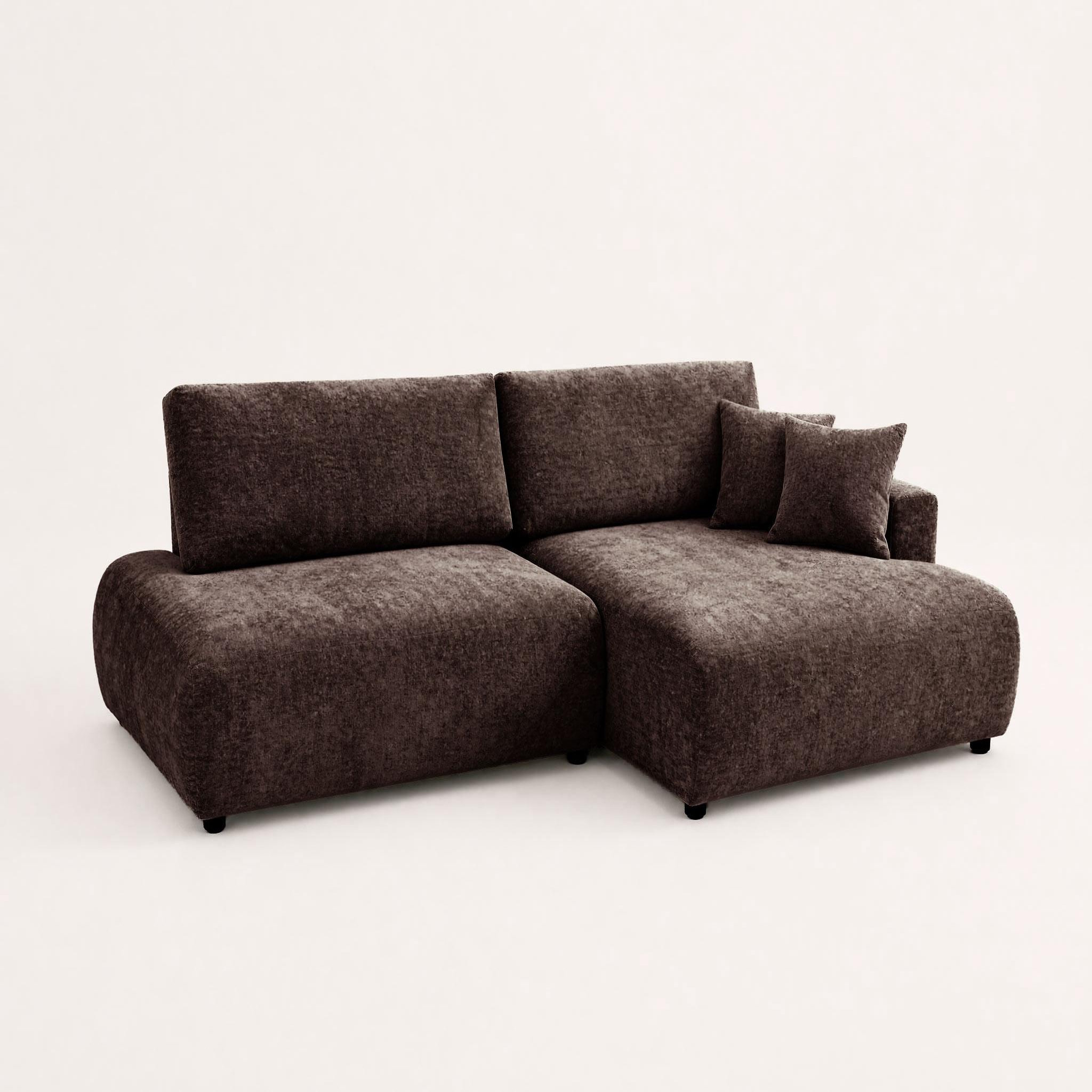 Voir la diapositive 3 : BEST MOBILIER Pivoine - canapé d'angle ouvert droit 4 places convertible avec coffre en tissu texturé