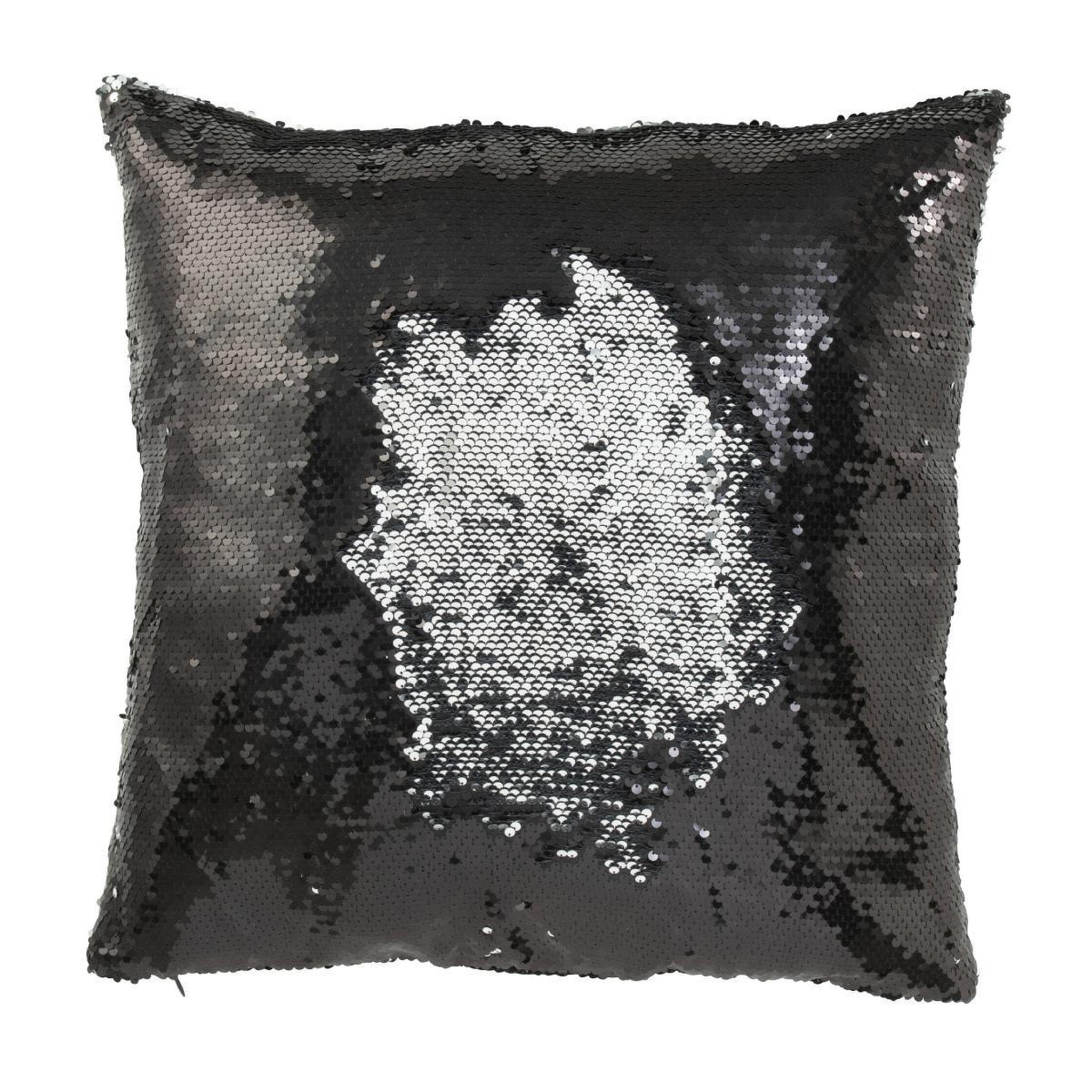Voir la diapositive 2 : J-LINE Coussin déco réversible  sequin  45x45cm noir & argent