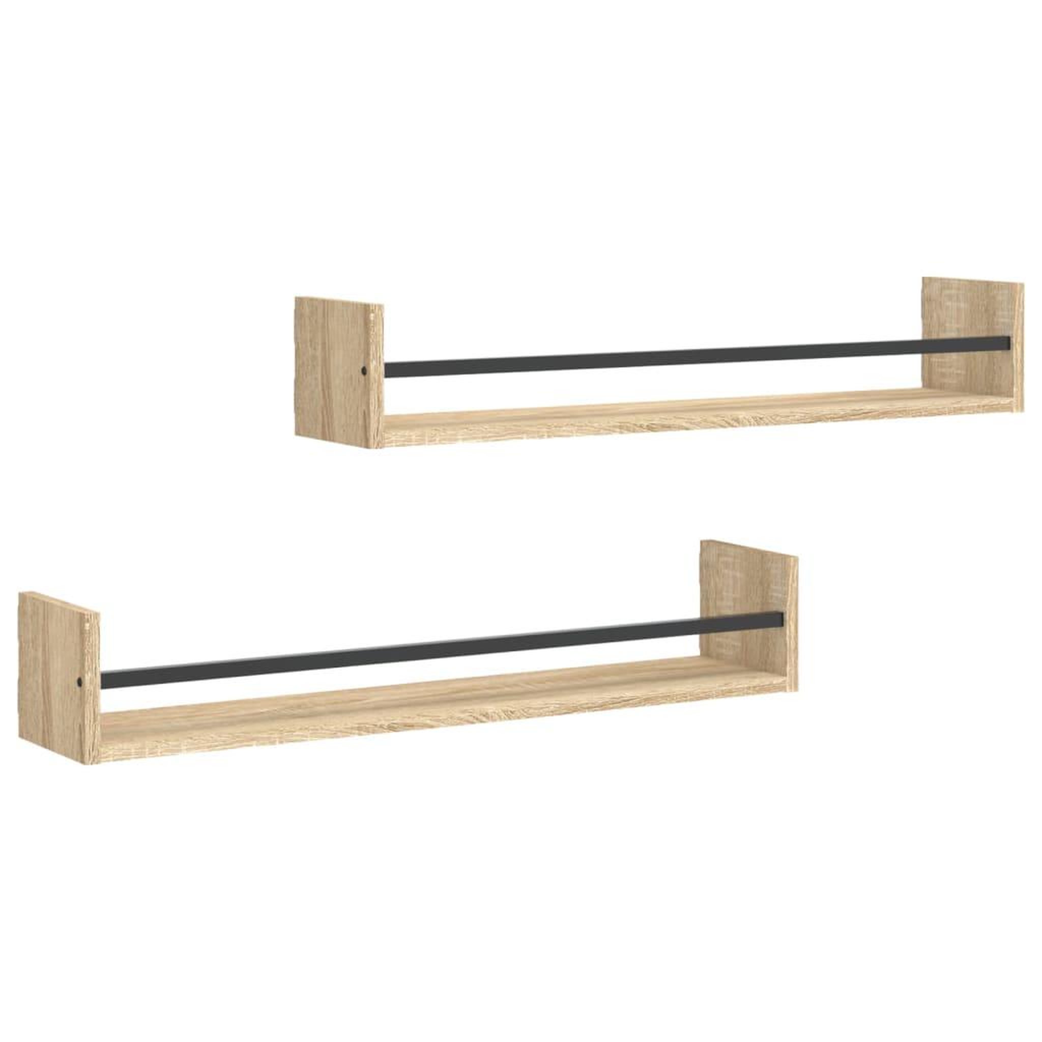 Voir la diapositive 2 : VIDAXL Etageres murales avec barres 2 pcs chene sonoma 80x16x14 cm