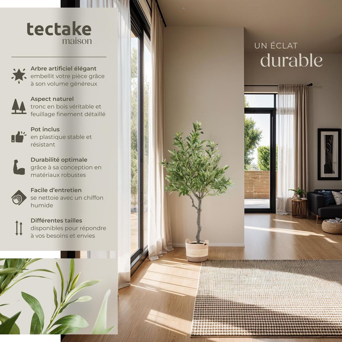 tectake Olivier artificiel design très réaliste vert