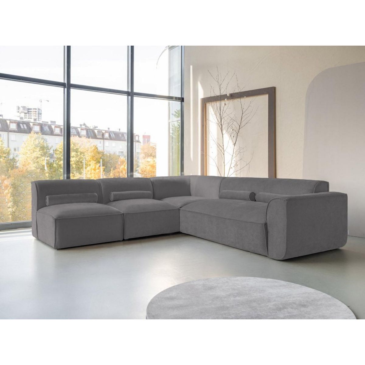 BEST MOBILIER Felix - canapé modulable d'angle gauche 5 places en tissu texturé
