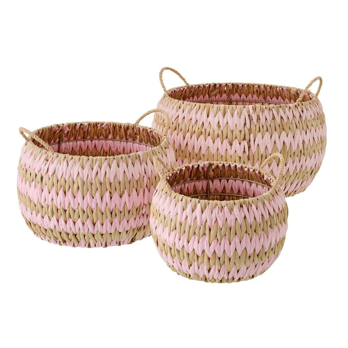 Paris Prix Lot de 3 Paniers de Rangement  Carson  40cm Naturel & Rose