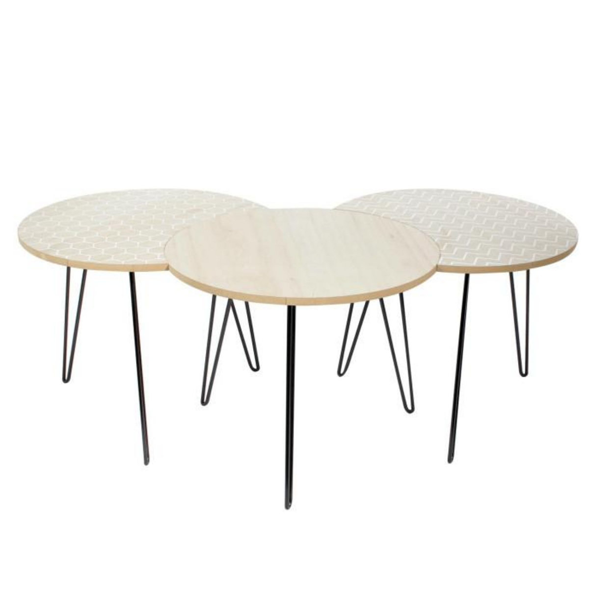 Paris Prix Lot de 3 Tables d'Appoint  Idéal  45cm Beige & Blanc