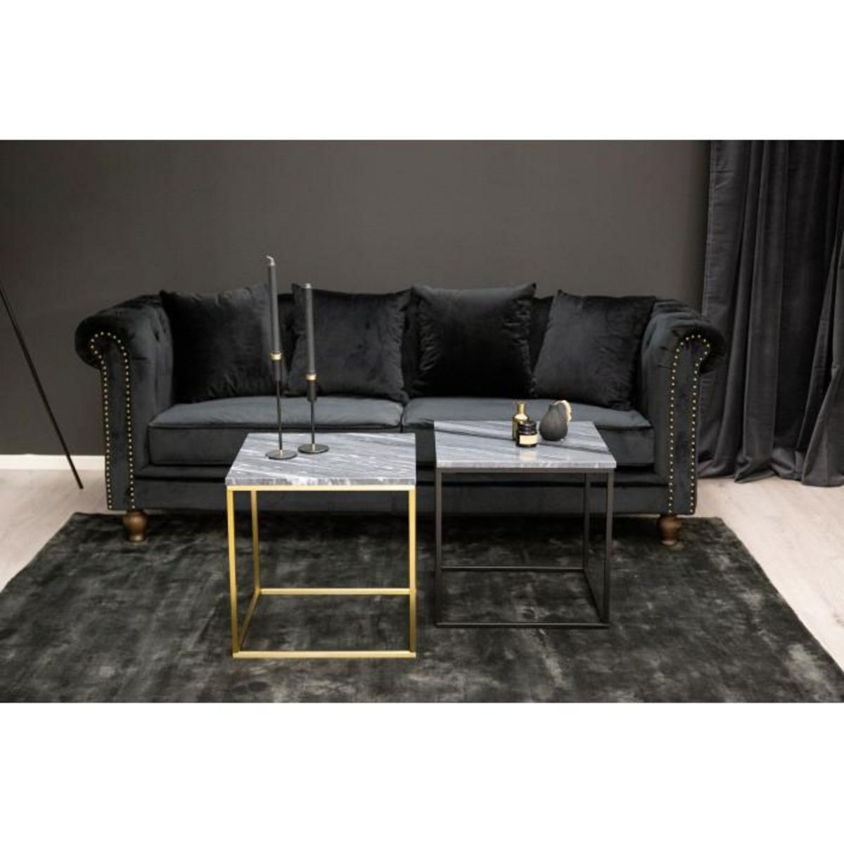 Paris Prix Canapé 3 Places en Velours  Chesterfield  217cm Noir