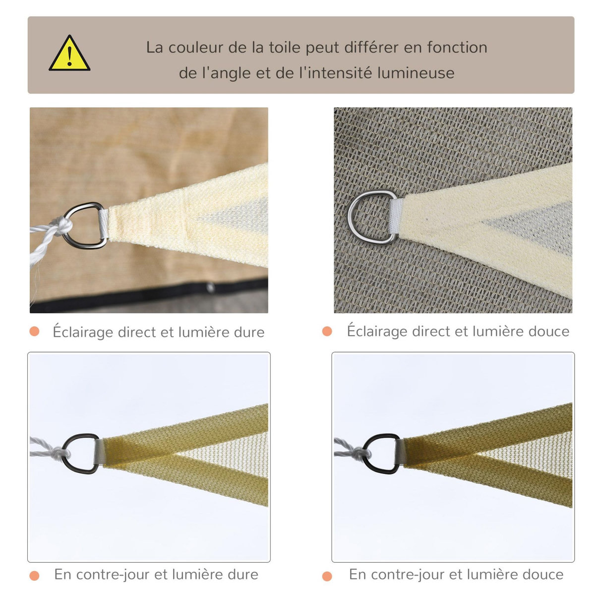 OUTSUNNY Voile d'ombrage triangulaire 5 x 5 x 5 m toile ombrage HDPE respirant blanc cassé