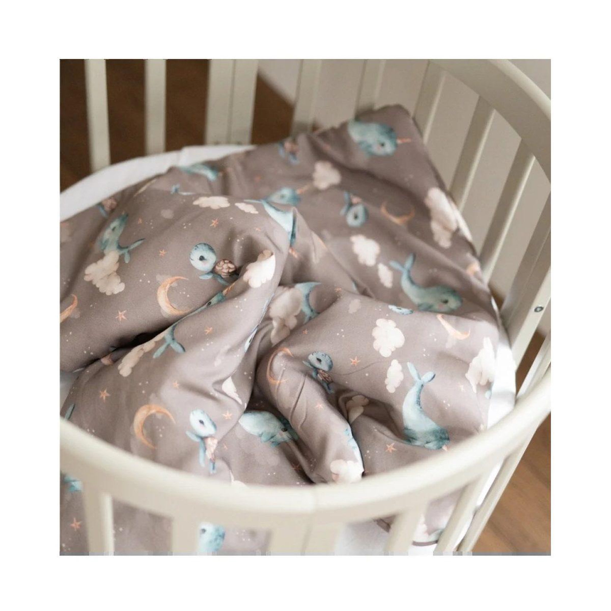 Voir la diapositive 5 : WALDIN Couette bébé 75 × 75 cm - motif baleine, brun