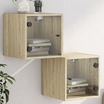 VIDAXL Tables de chevet et portes vitrees 2pcs chene sonoma 35x37x35cm