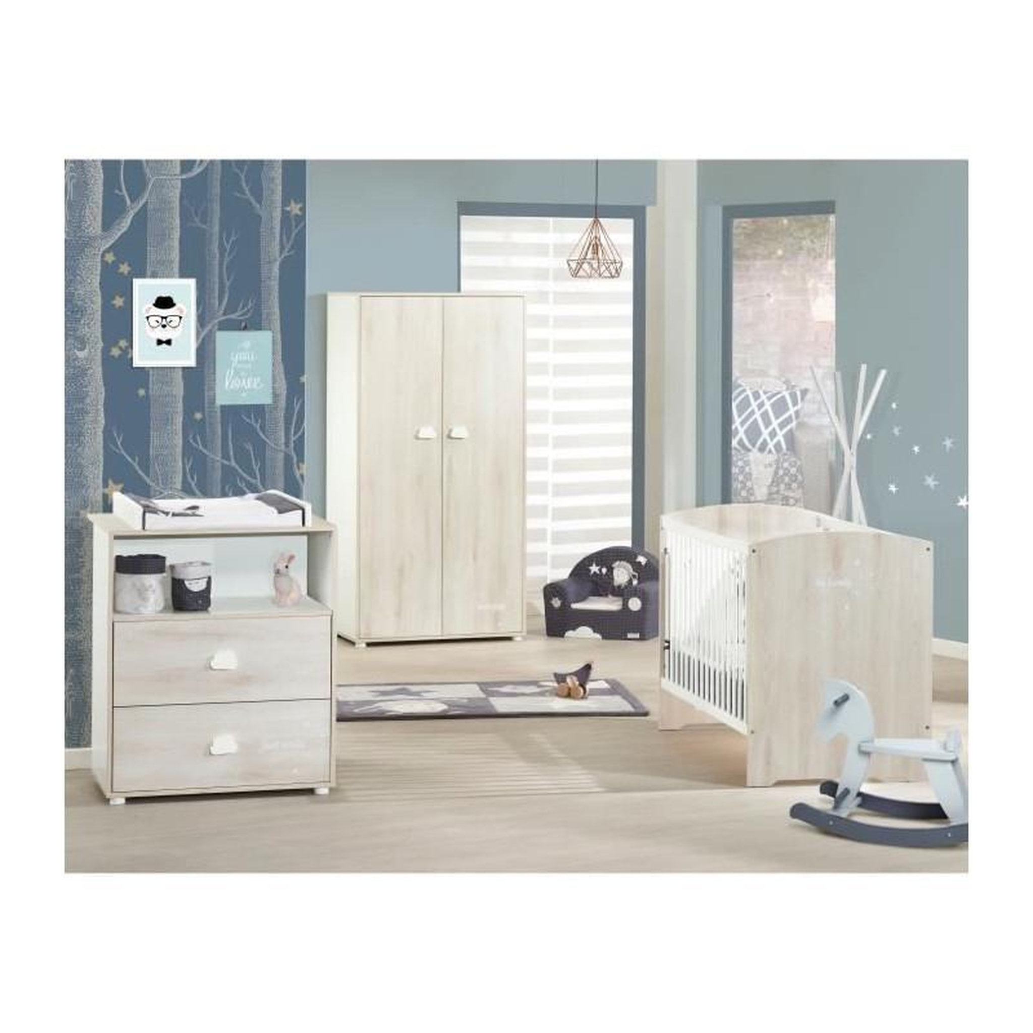 Voir la diapositive 2 : SAUTHON BABYPRICE  Armoire Chambre Bebe Smile Hetre Cendre  2 Portes
