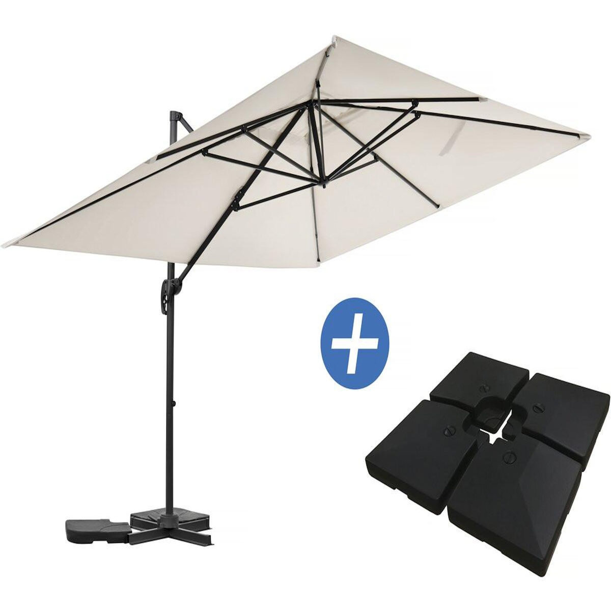 Habitat et Jardin Parasol jardin déporté en aluminium  Sky 4  - 3 x 4 m - Ecru - Dalles à lester incluses