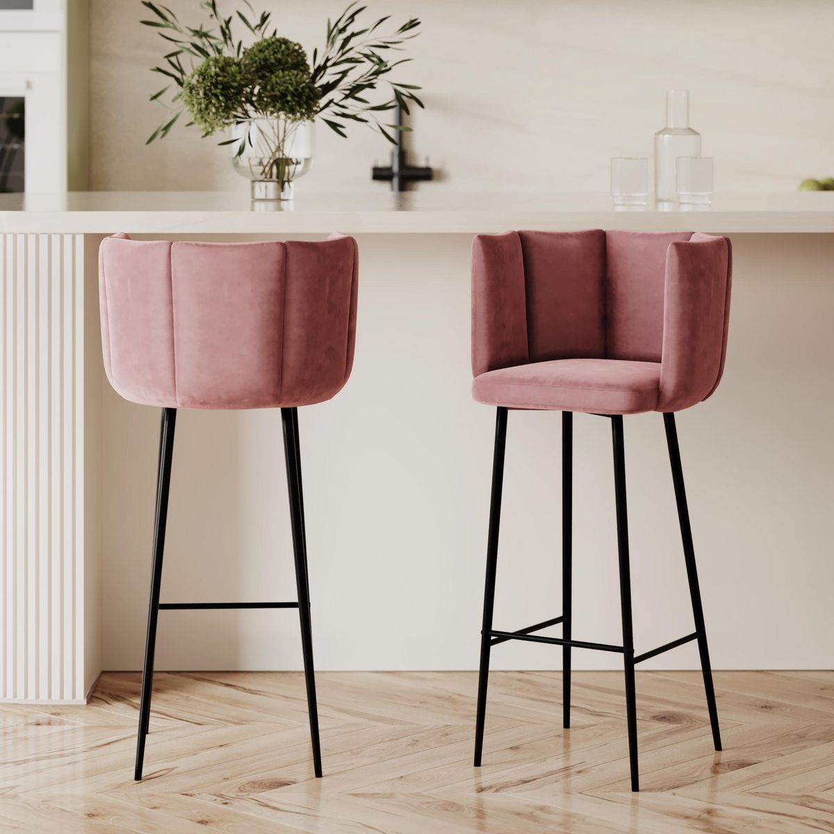 Rendez vous déco Lot de 2 chaises de bar en velours noir 75 cm - Rosy