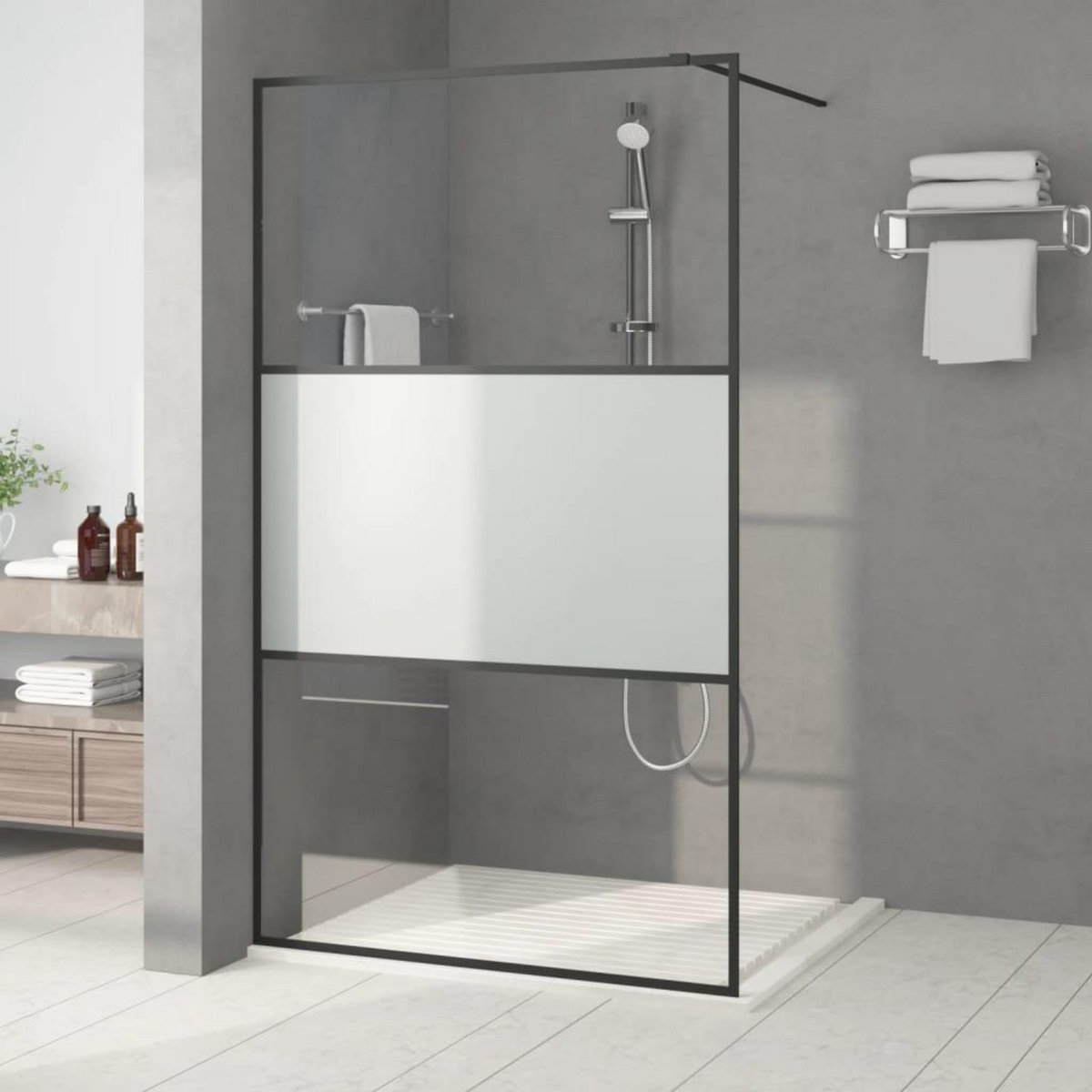 VIDAXL Paroi de douche Noir 115x195 cm Verre ESG demi-depoli