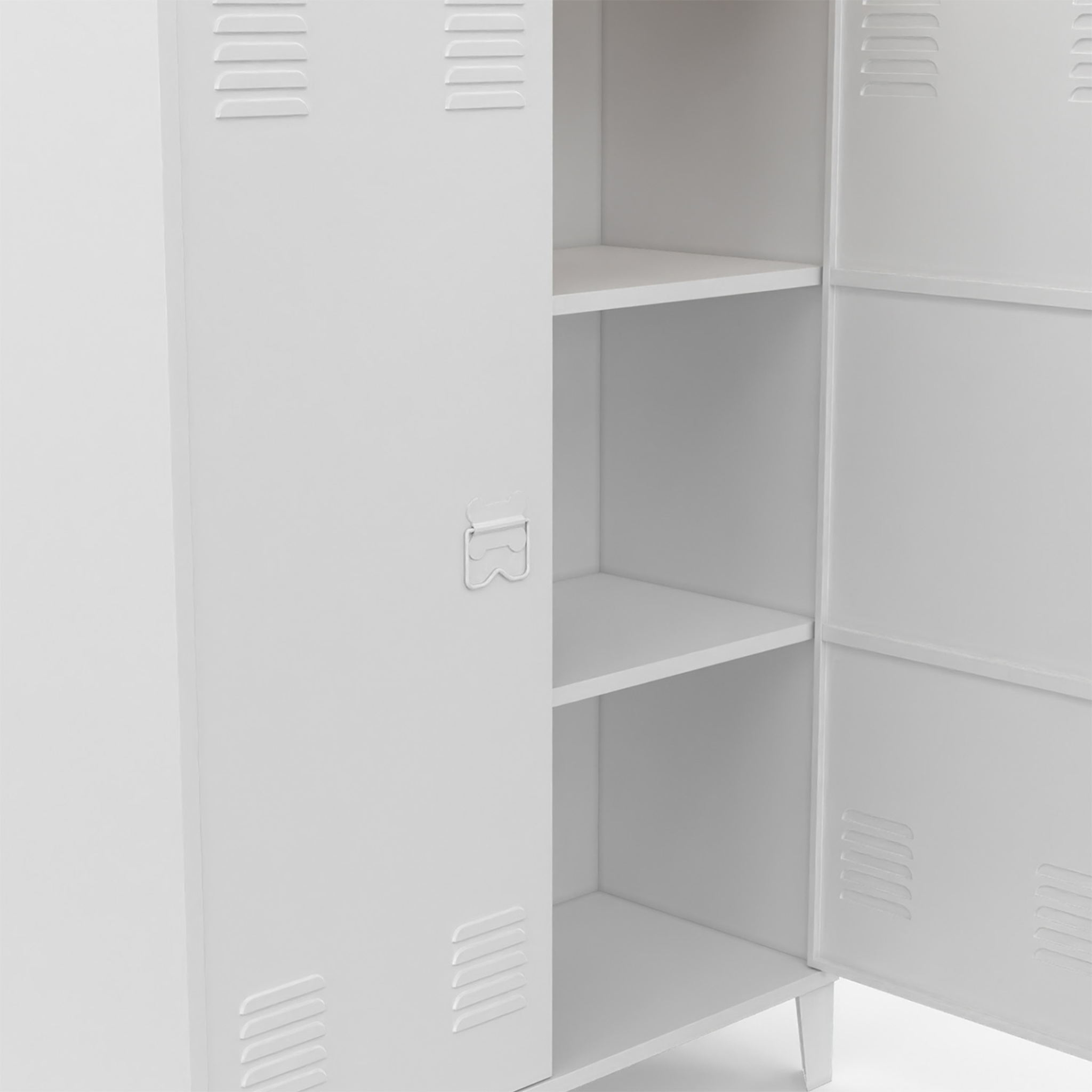 Voir la diapositive 5 : ID MARKET Armoire basse ester 2 portes métal blanc et plateau bois design industriel