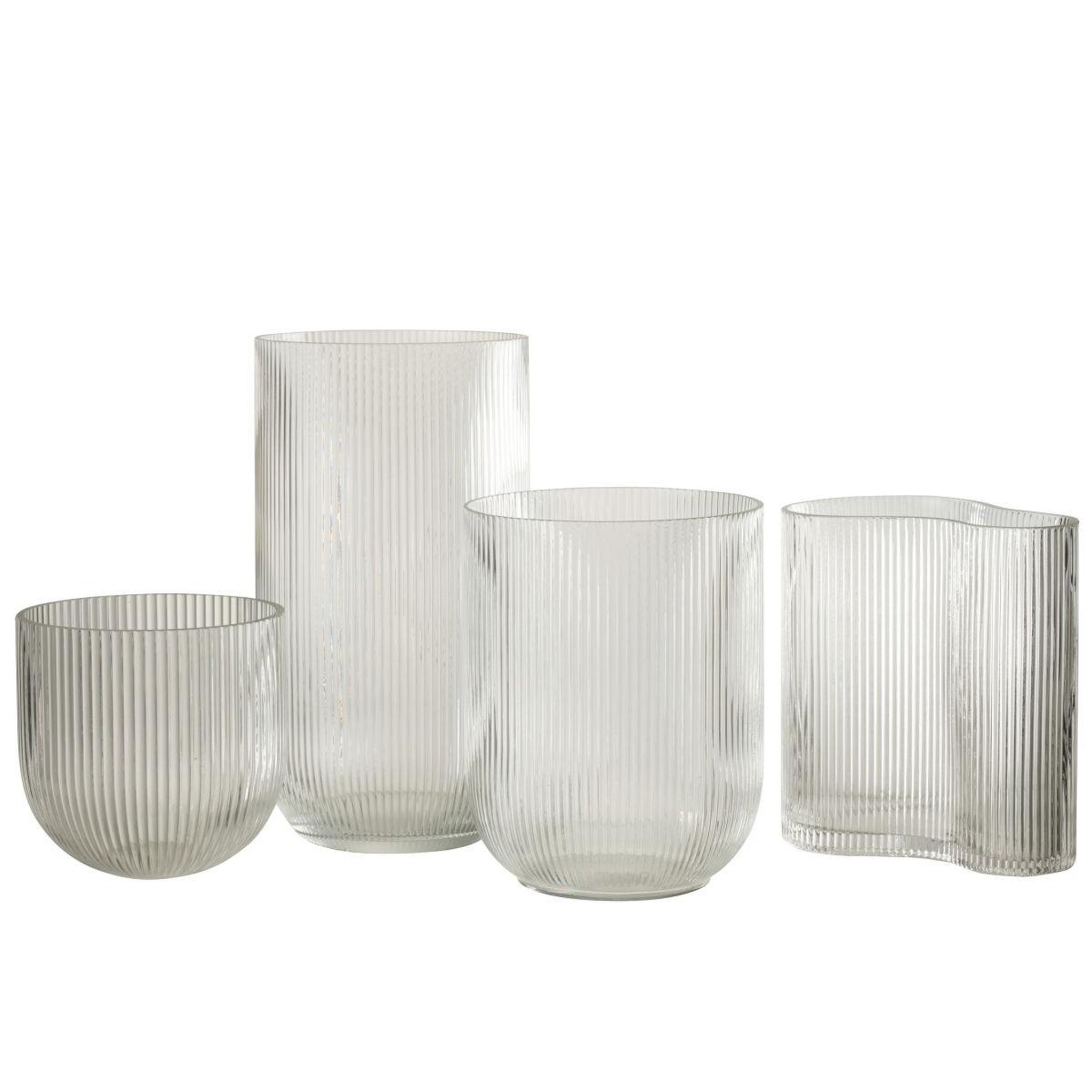 Voir la diapositive 2 : J-LINE Vase irrégulier en verre  ligné  20cm transparent