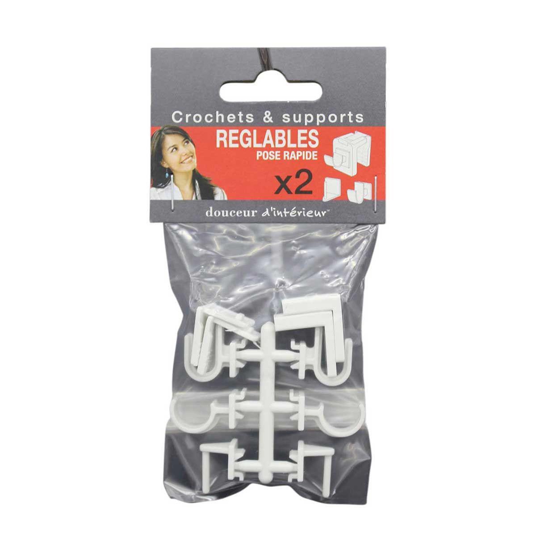 Voir la diapositive 2 : Douceur d'Intérieur Lot de 2 crochets & supports  réglables  15cm blanc