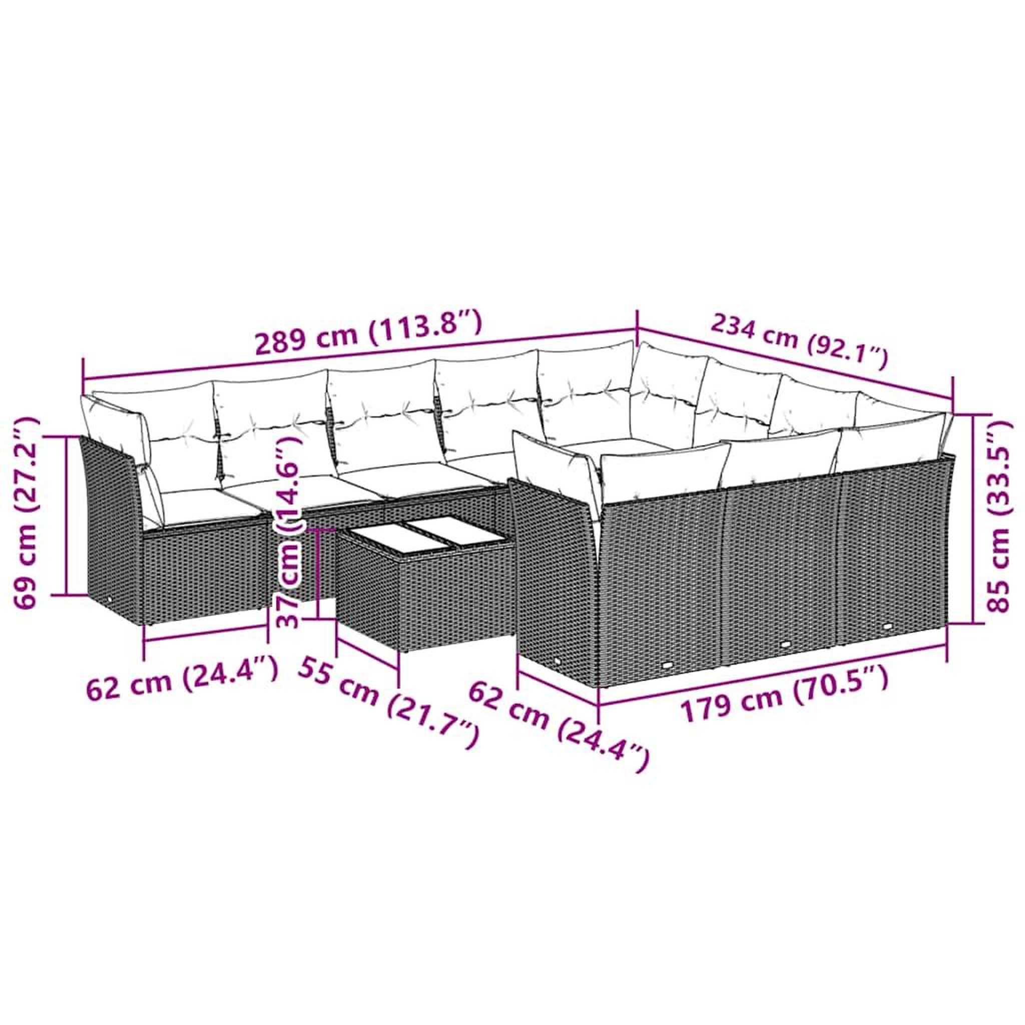 Voir la diapositive 3 : VIDAXL Salon de jardin 11 pcs avec coussins gris clair resine tressee