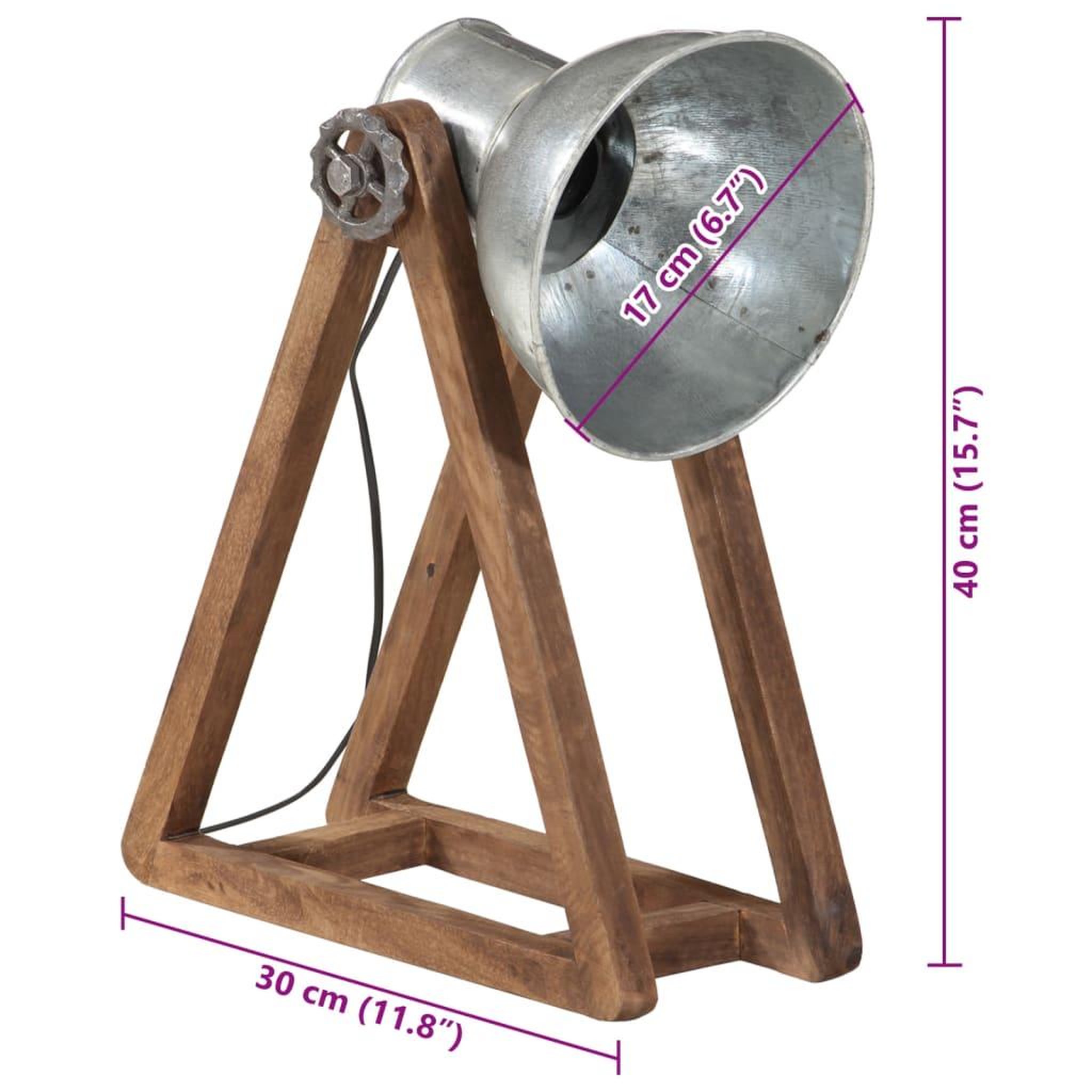 Voir la diapositive 6 : VIDAXL Lampe de bureau 25 W argent vintage 30x17x40 cm E27