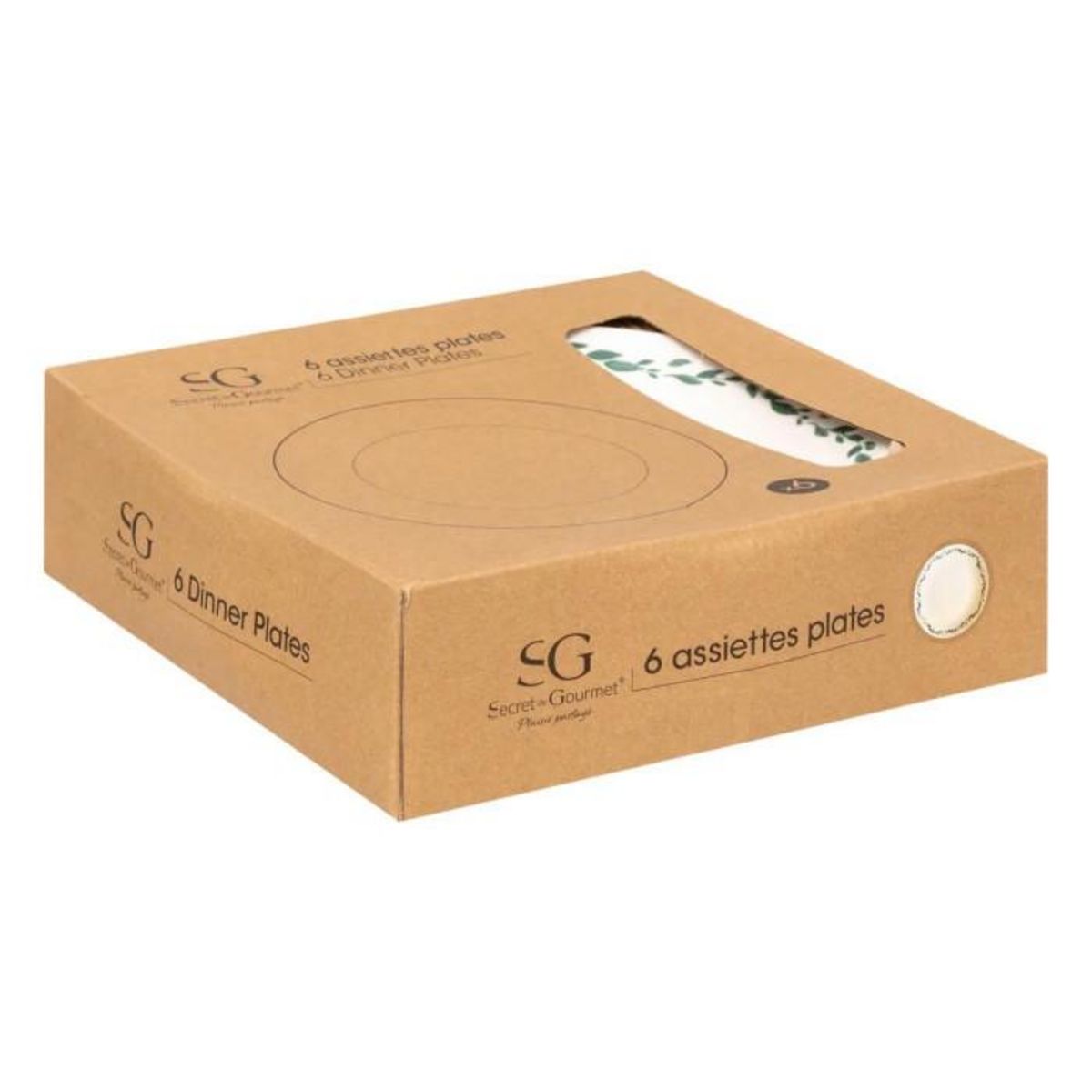 SECRET DE GOURMET Lot de 6 Assiettes Plates  Laurier  26cm Blanc