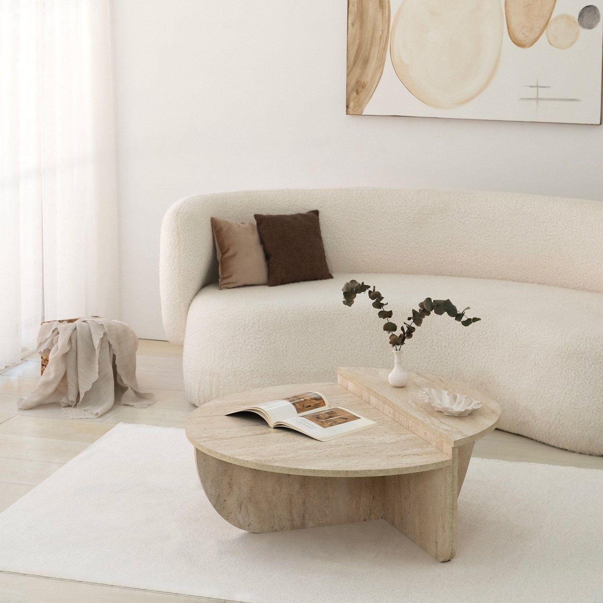 Voir la diapositive 2 : TOILINUX Table basse ronde grand format effet travertin - beige