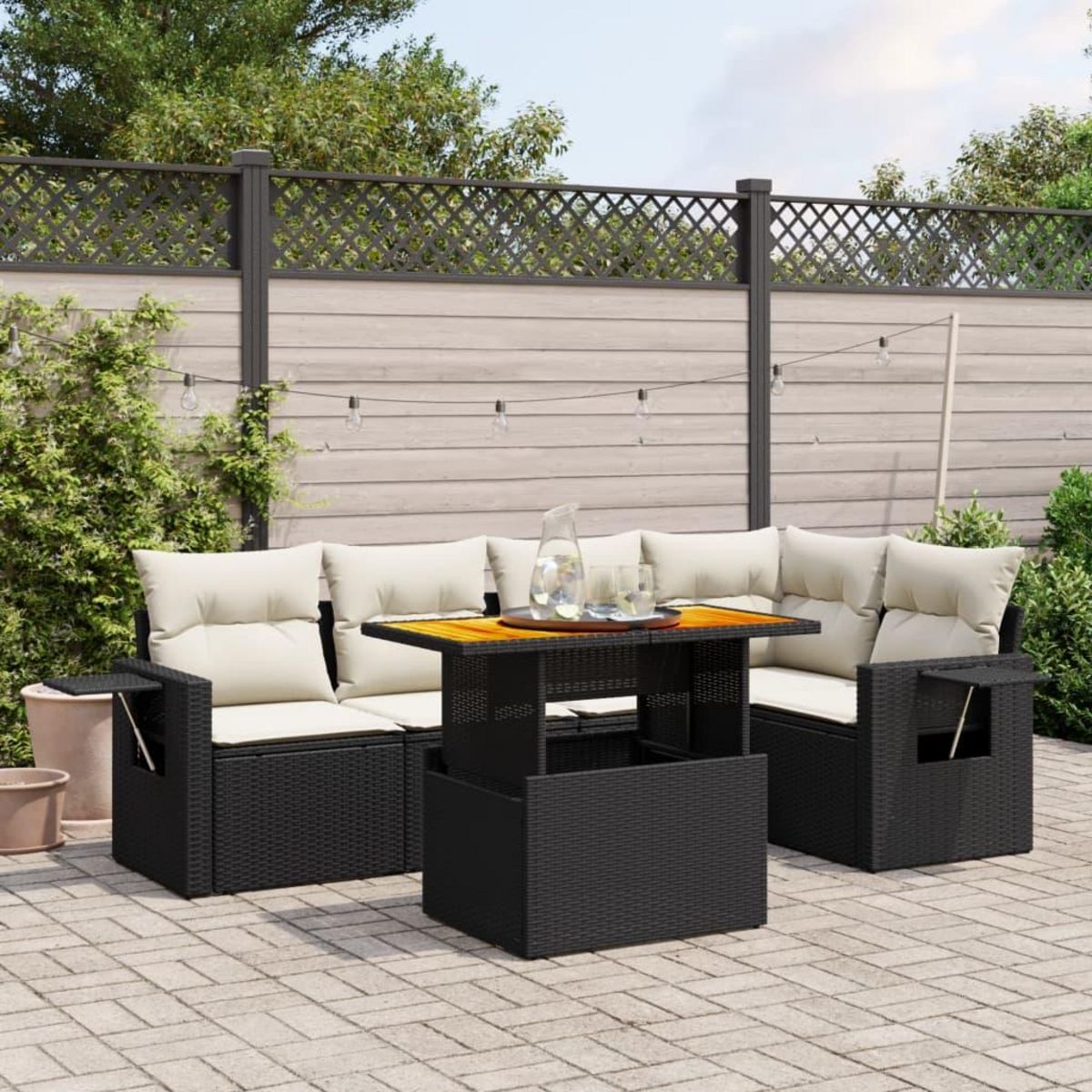 VIDAXL Salon de jardin 6 pcs avec coussins noir resine tressee