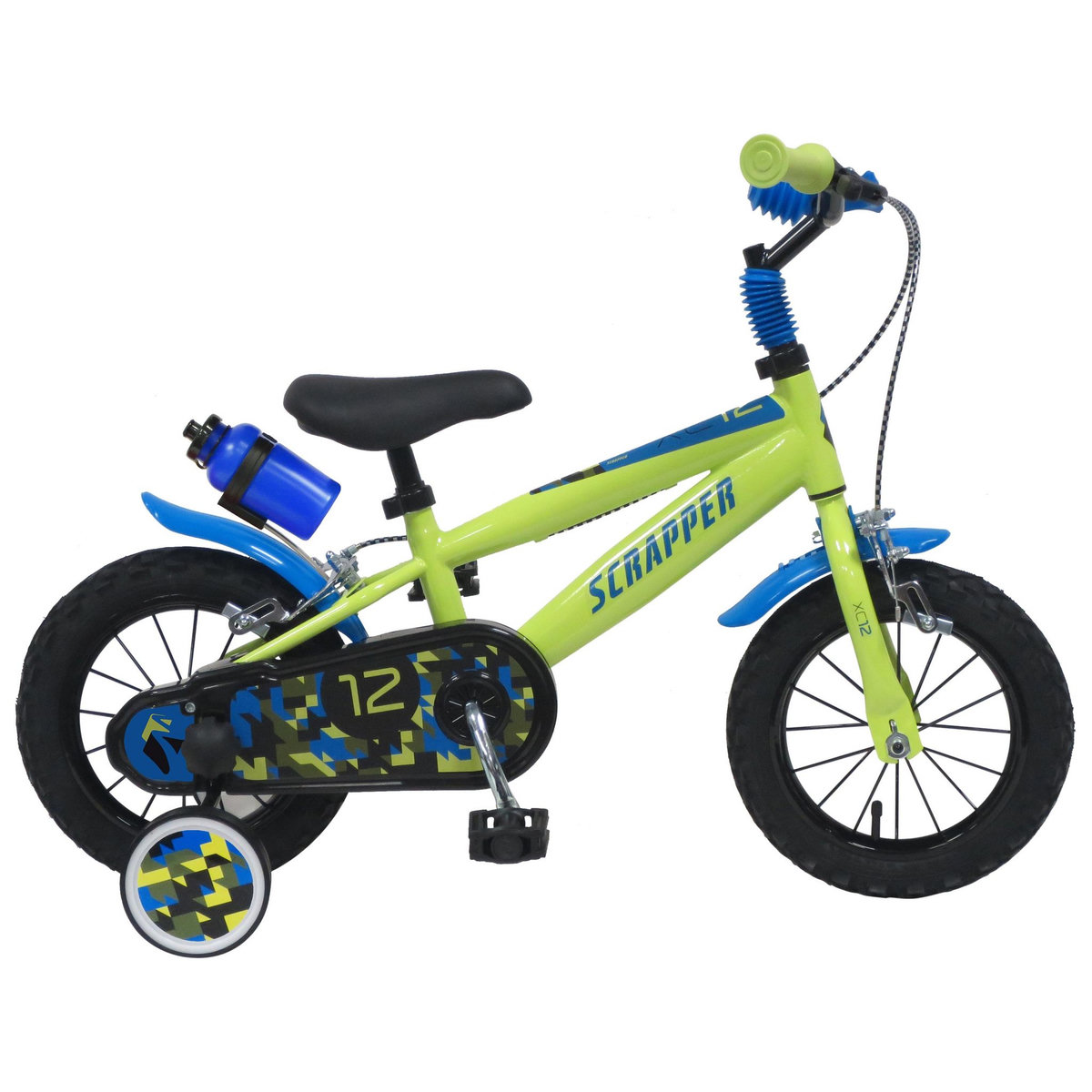 Vélo enfant - Vélo 12'' SCRAPPER Garçon (taille enfant < 95 cm) équipé de 2 freins, Pneus gonflables, Gardes Boues + Bidon