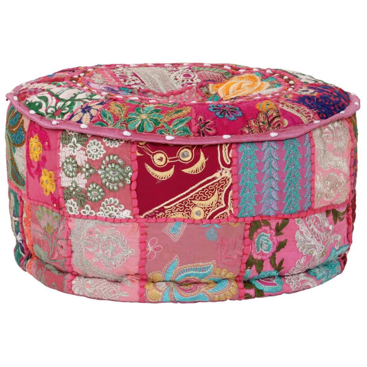 VIDAXL Pouf rond en coton en patchwork fait a la main 40 x 20 cm Rose