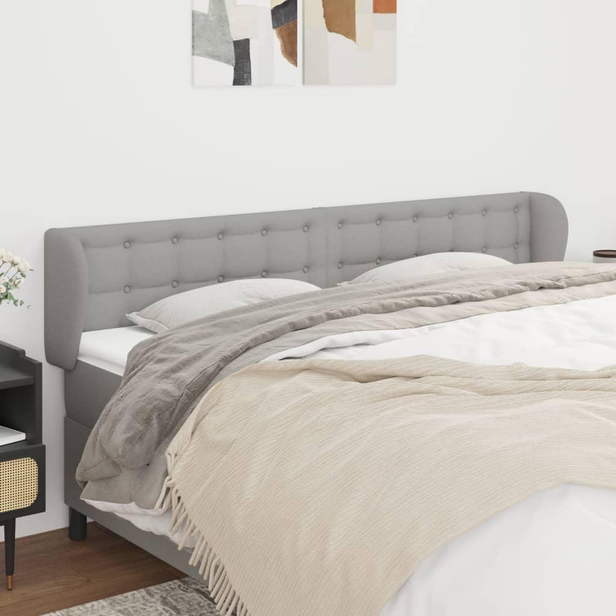 Voir la diapositive 1 : VIDAXL Tete de lit avec oreilles Gris clair 163x23x78/88 cm Tissu