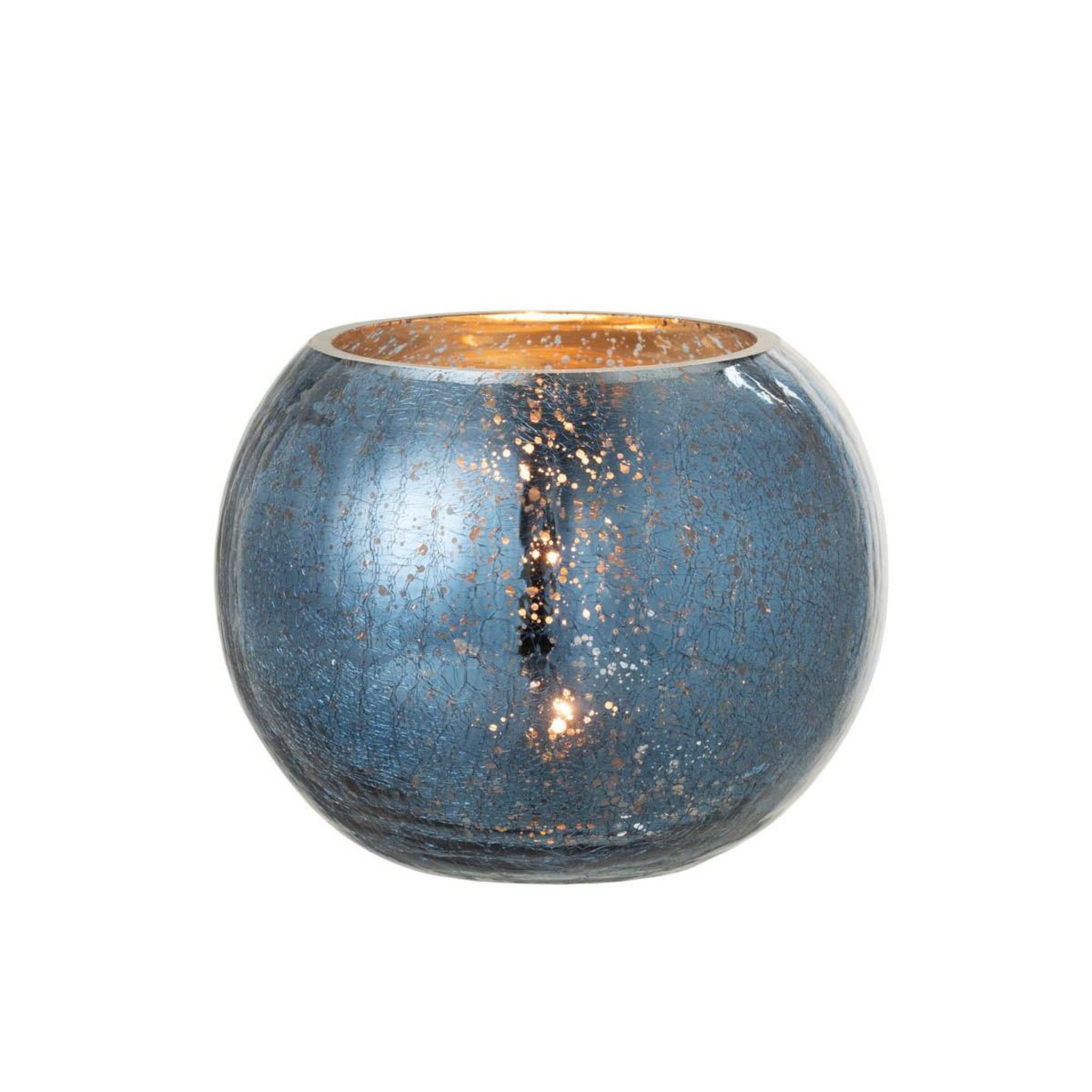 Voir la diapositive 2 : J-LINE Photophore boule en verre  nacré  20cm bleu