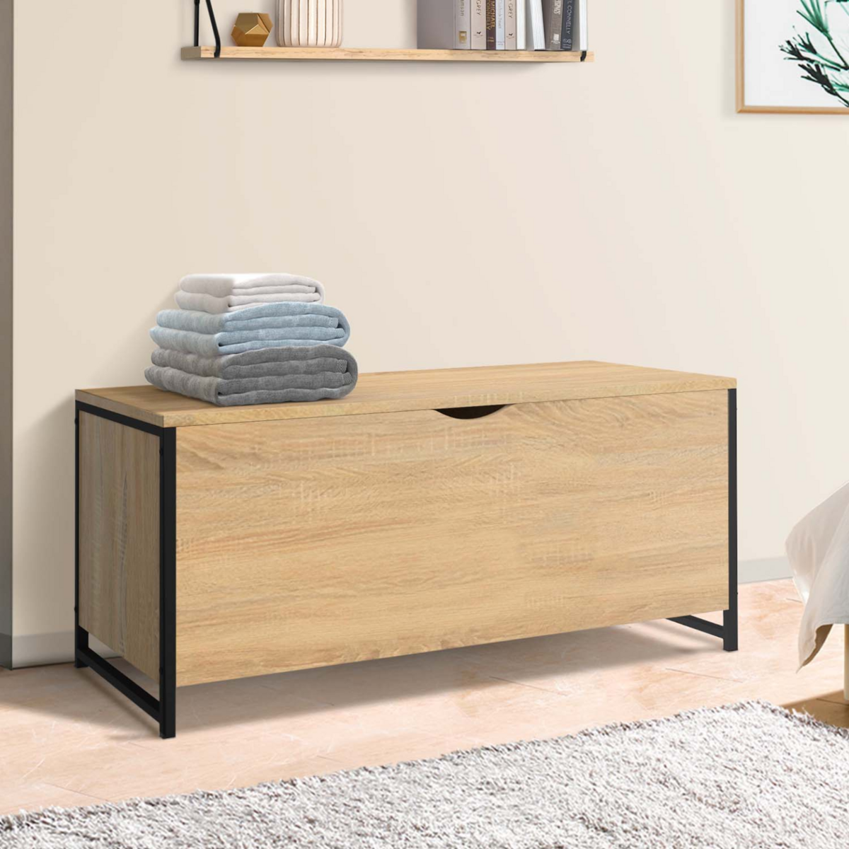 ID MARKET Banc coffre rangement sur pied 100 cm DETROIT design industriel