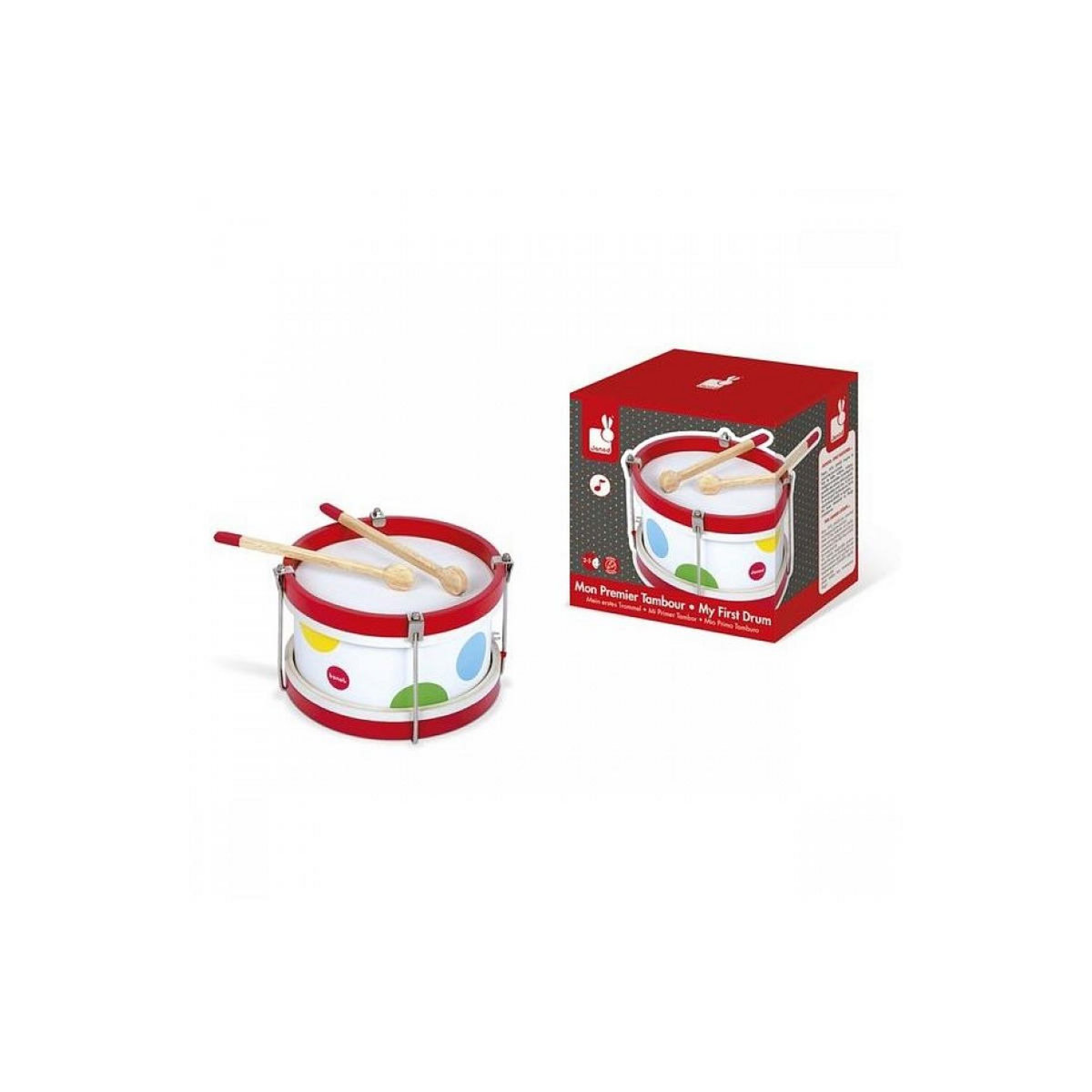 Juratoys-Janod Tambour en bois Confetti pour enfants - Mon premier tambour musical