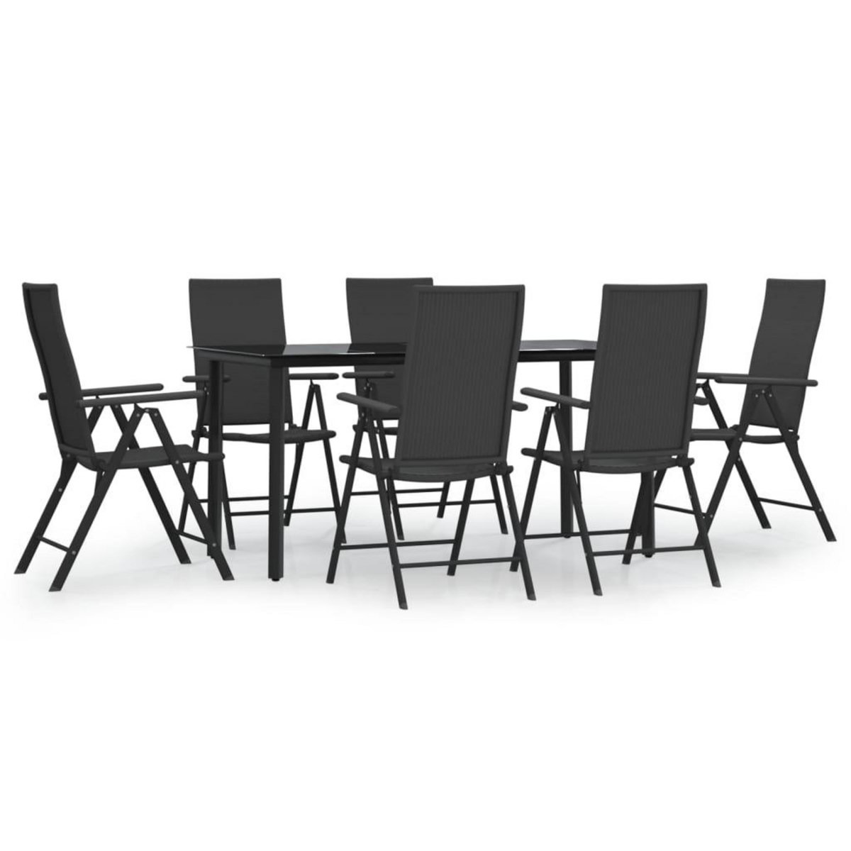 VIDAXL Ensemble a manger de jardin 7 pcs Noir Resine tressee