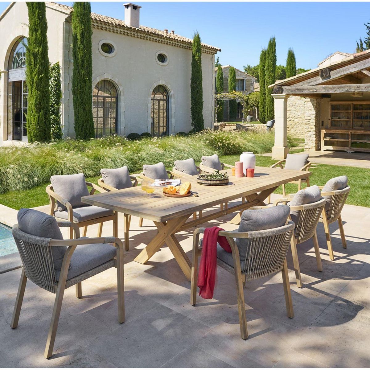 HESPERIDE Table de jardin extensible en acacia 12 places XENIA - Marron