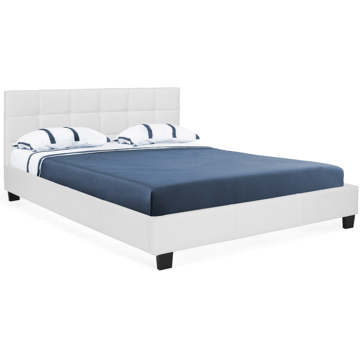 ID MARKET Lit double CHARLOTTE avec tête de lit et sommier 140 x 190 cm PVC blanc