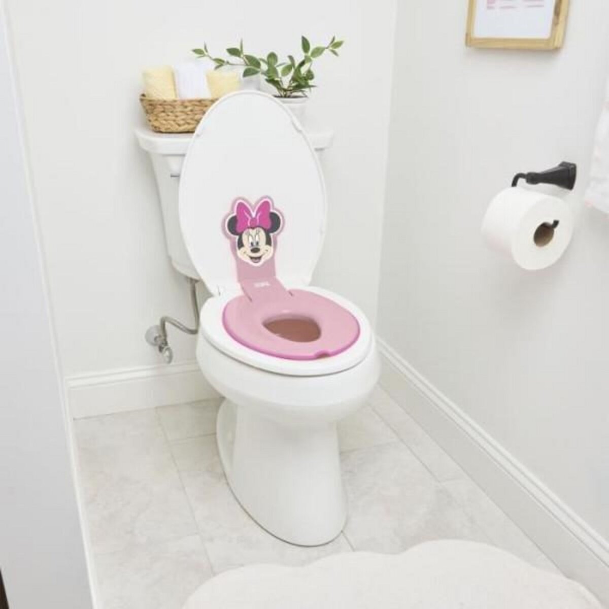 DISNEY BABY DISNEY BABY- MINNIE- Réducteur de lunette de toilette enfant universel adhésif?, innovant, Installation rapide, semi-permanent