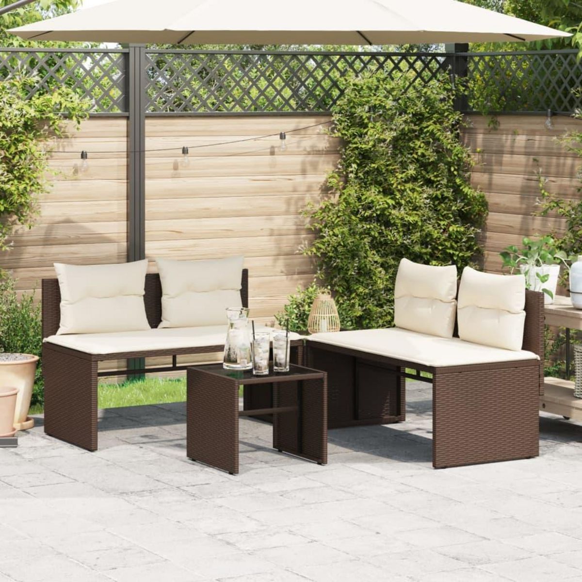 VIDAXL Salon de jardin 4 pcs avec coussins marron resine tressee