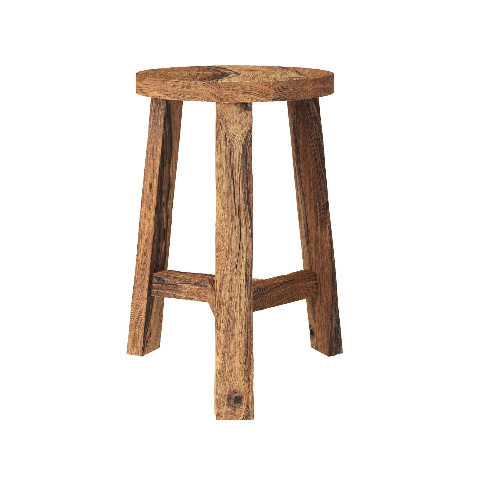 Voir la diapositive 6 : MAISON PAVANE Tabouret rond en bois de teck recyclé H45 cm-Léa