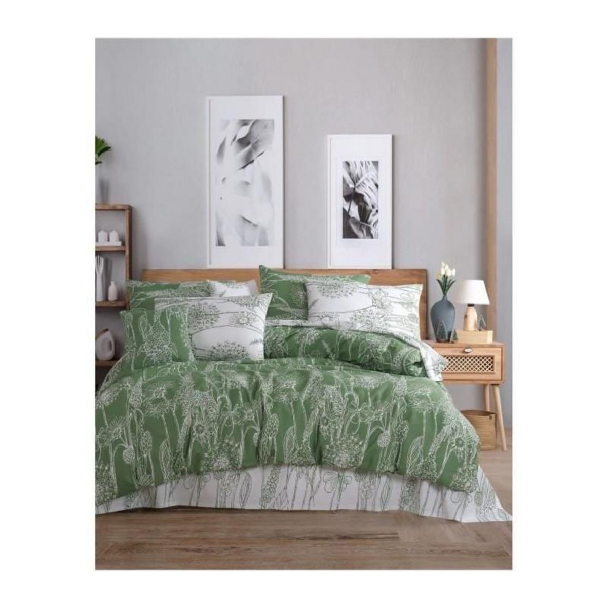 GENERIQUE Parure de lit - 1 housse de couette 220 x 240 cm + 2 taies d'oreiller 60 x 60 cm - 100% coton renforcé - Vert