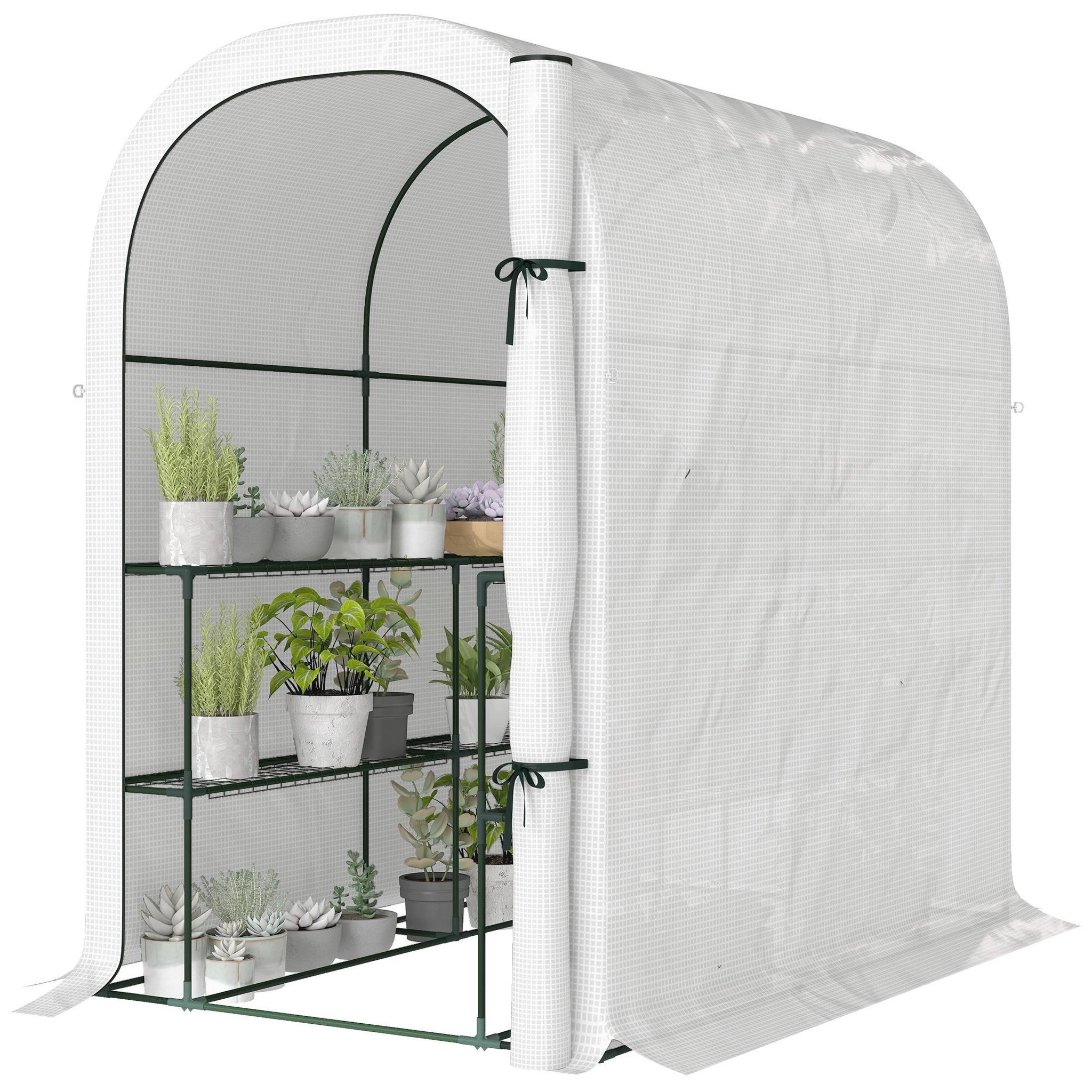 Voir la diapositive 5 : OUTSUNNY Serre de jardin avec étagères porte enroulable pe blanc