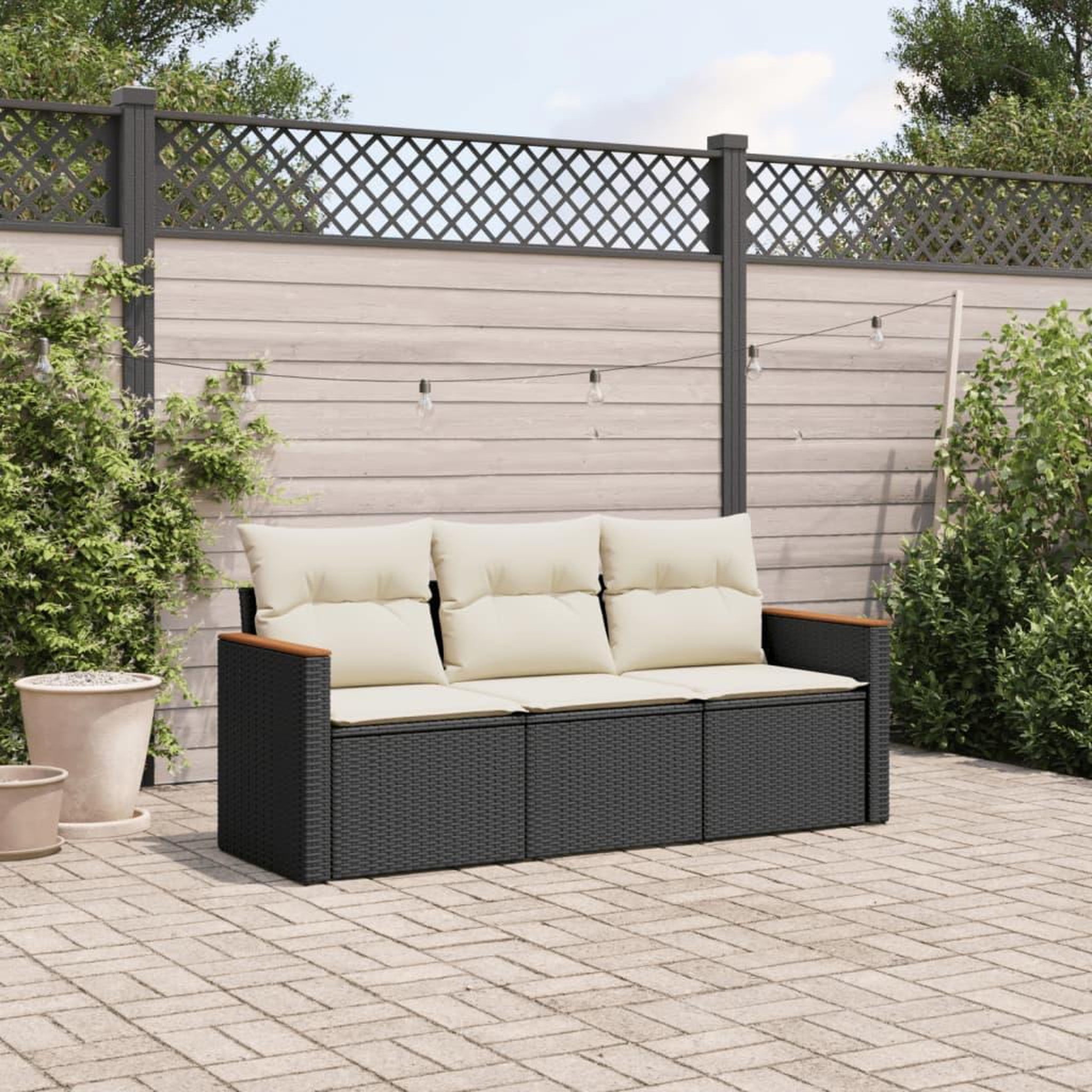 VIDAXL Salon de jardin 3 pcs avec coussins noir resine tressee