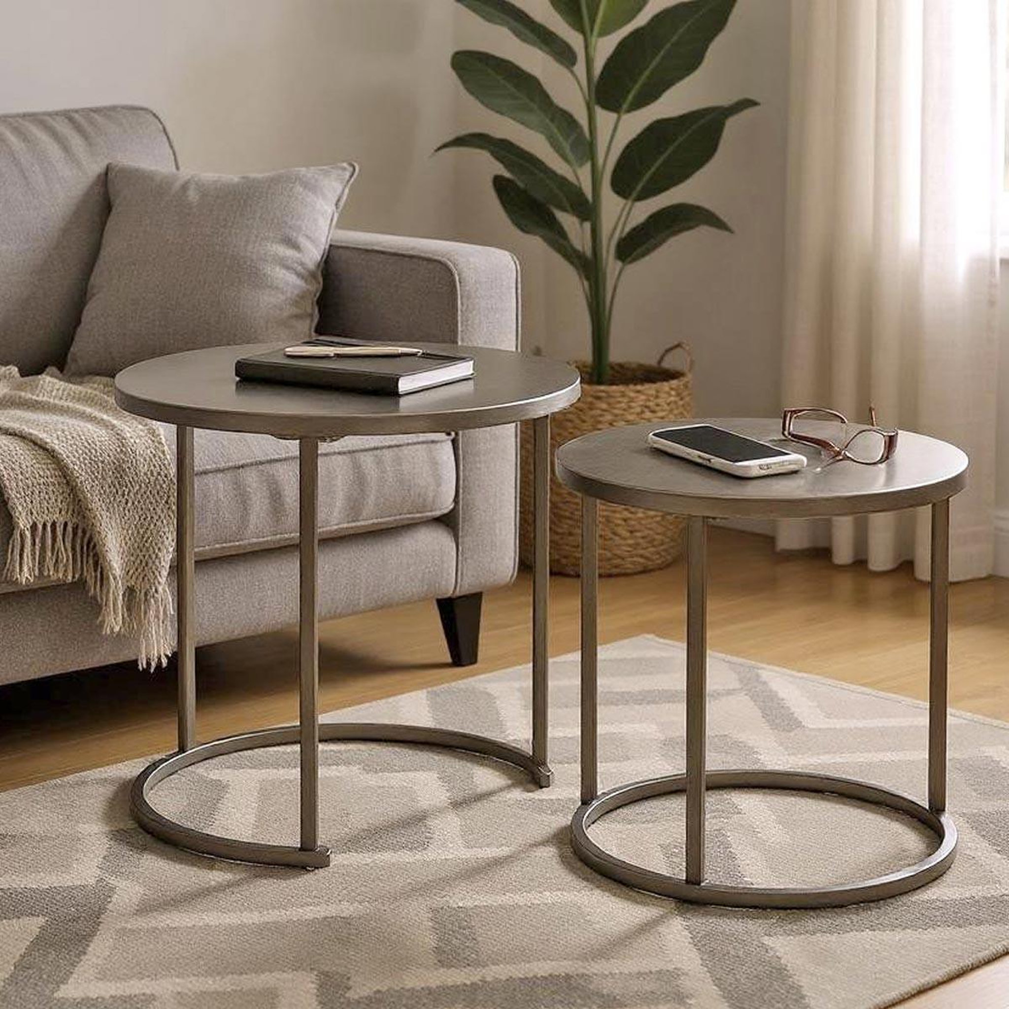 Voir la diapositive 3 : Paris Prix Lot de 2 tables d'appoint  tris  50cm anthracite