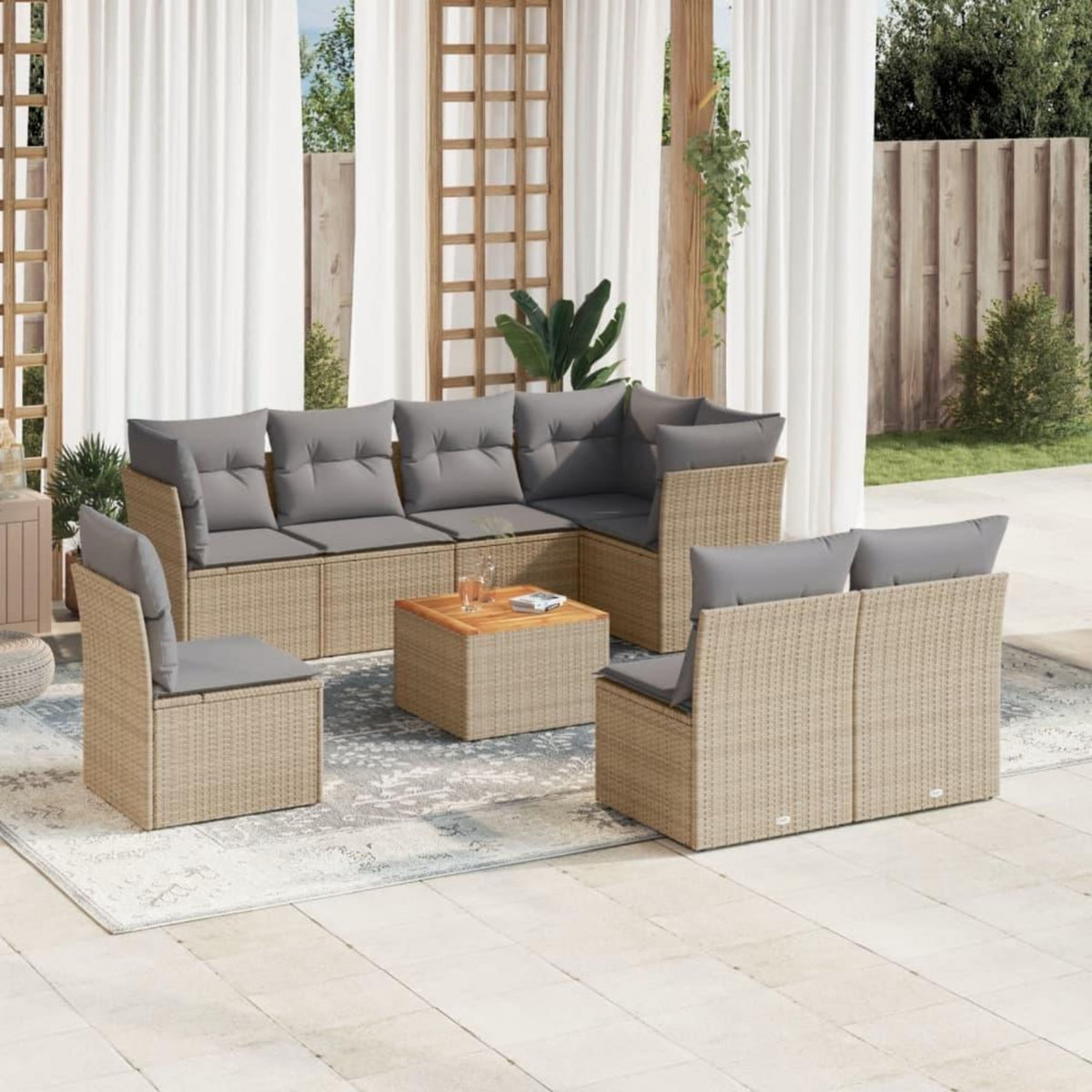 VIDAXL Salon de jardin avec coussins 9pcs melange beige resine tressee