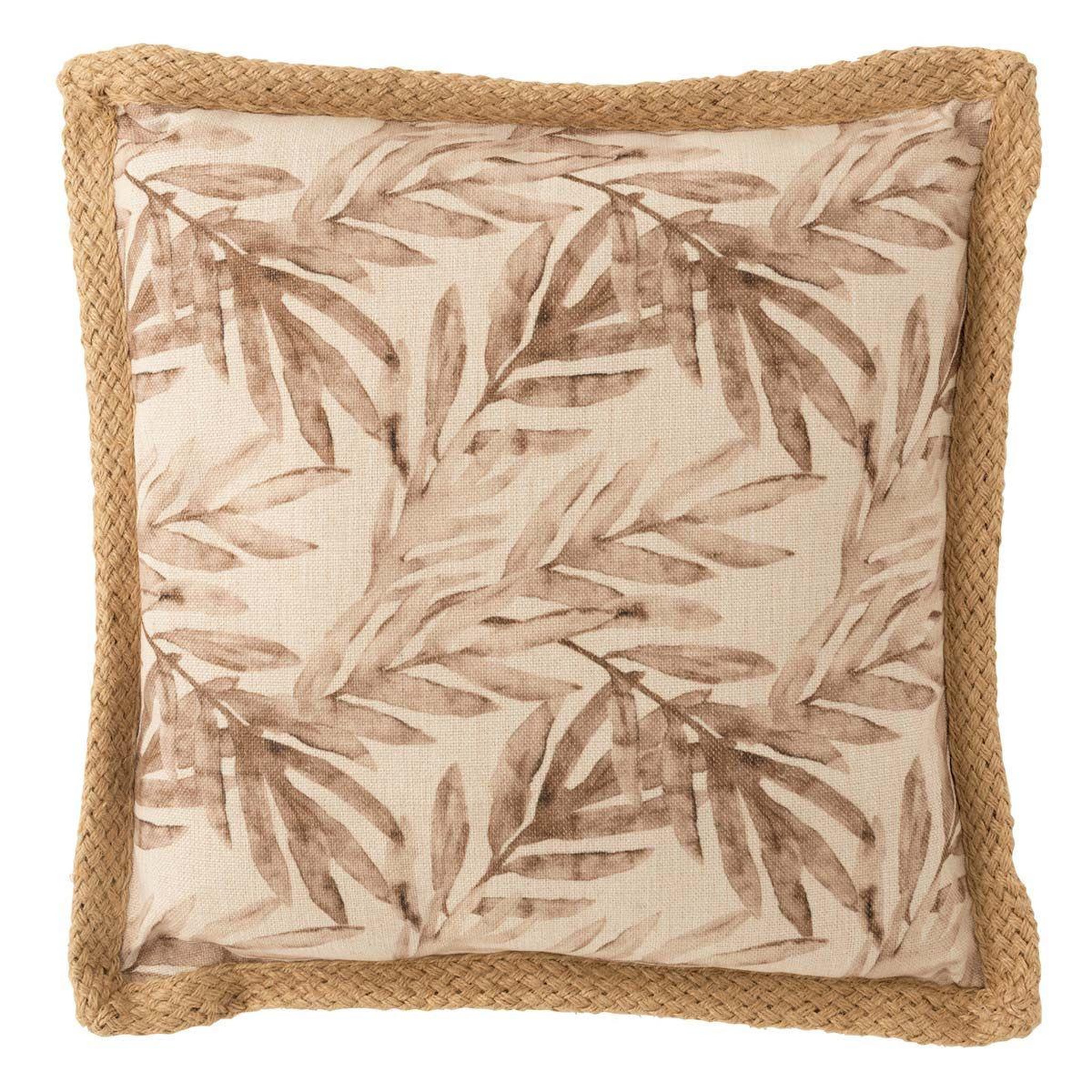 J-LINE Coussin déco imprimé  feuille  49x49cm naturel
