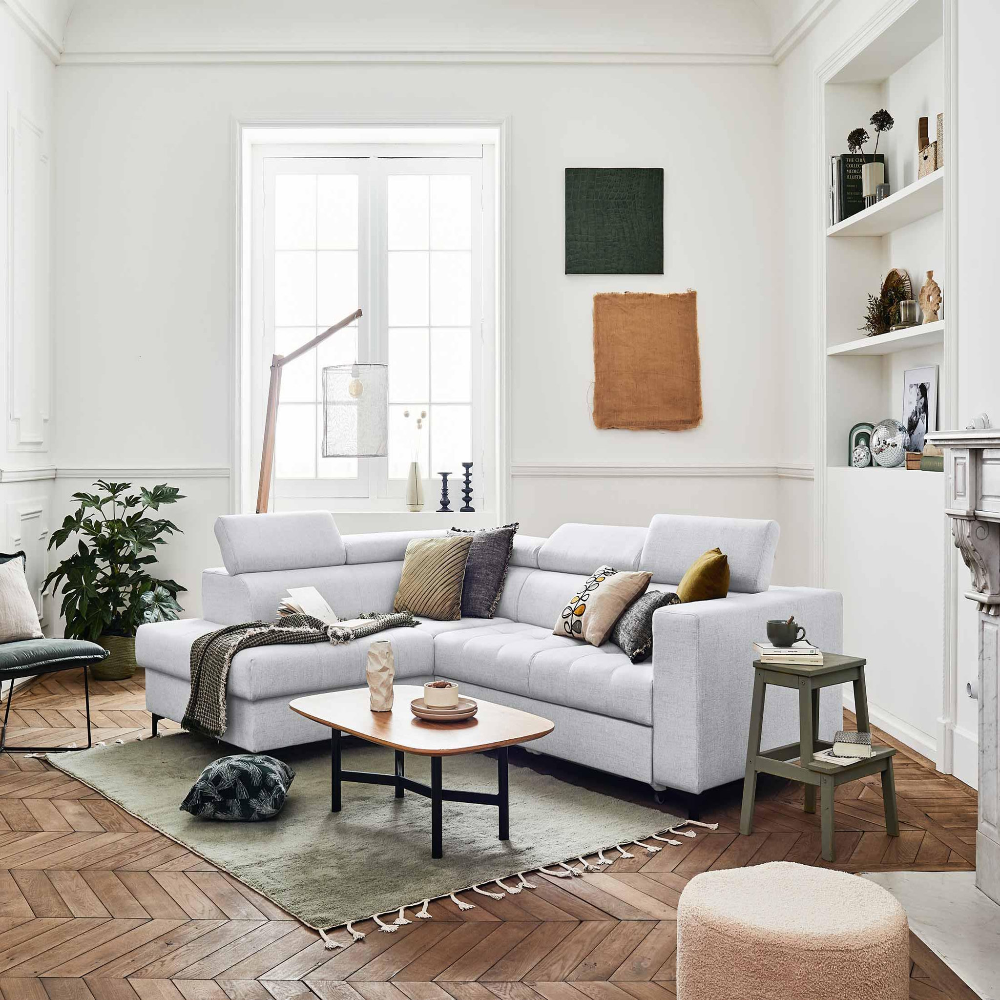Voir la diapositive 6 : LISA DESIGN Olinda - canapé d'angle gauche - 5 places - convertible avec coffre et têtières réglables - en tissu