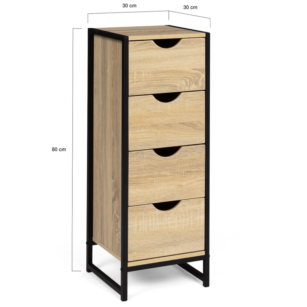 ID MARKET Meuble d'appoint 4 tiroirs DETROIT 30 cm chiffonnier pour entrée salle de bain design industriel