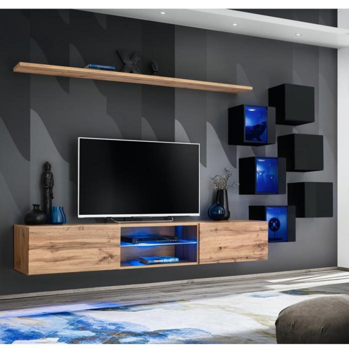 Paris Prix Ensemble Meuble TV  Switch XXI  260cm Naturel & Noir