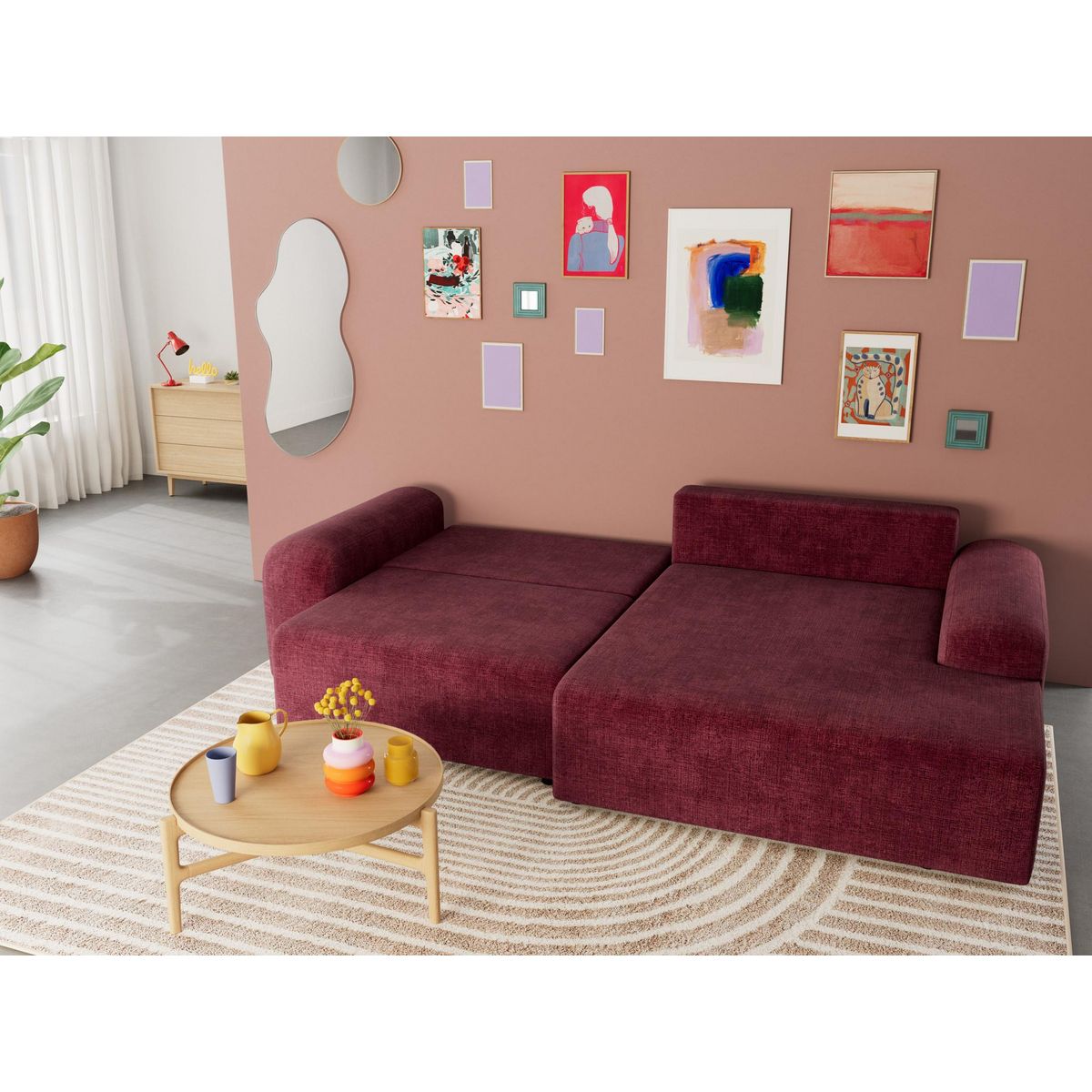 BEST MOBILIER Rebecca - canapé d'angle droit 4 places convertible avec coffre en velours texturé