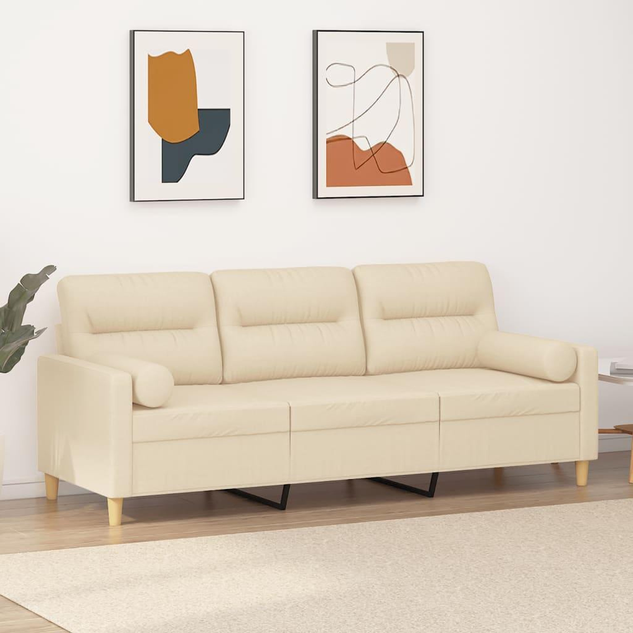 VIDAXL Canape 3 places avec oreillers decoratifs creme 180 cm tissu